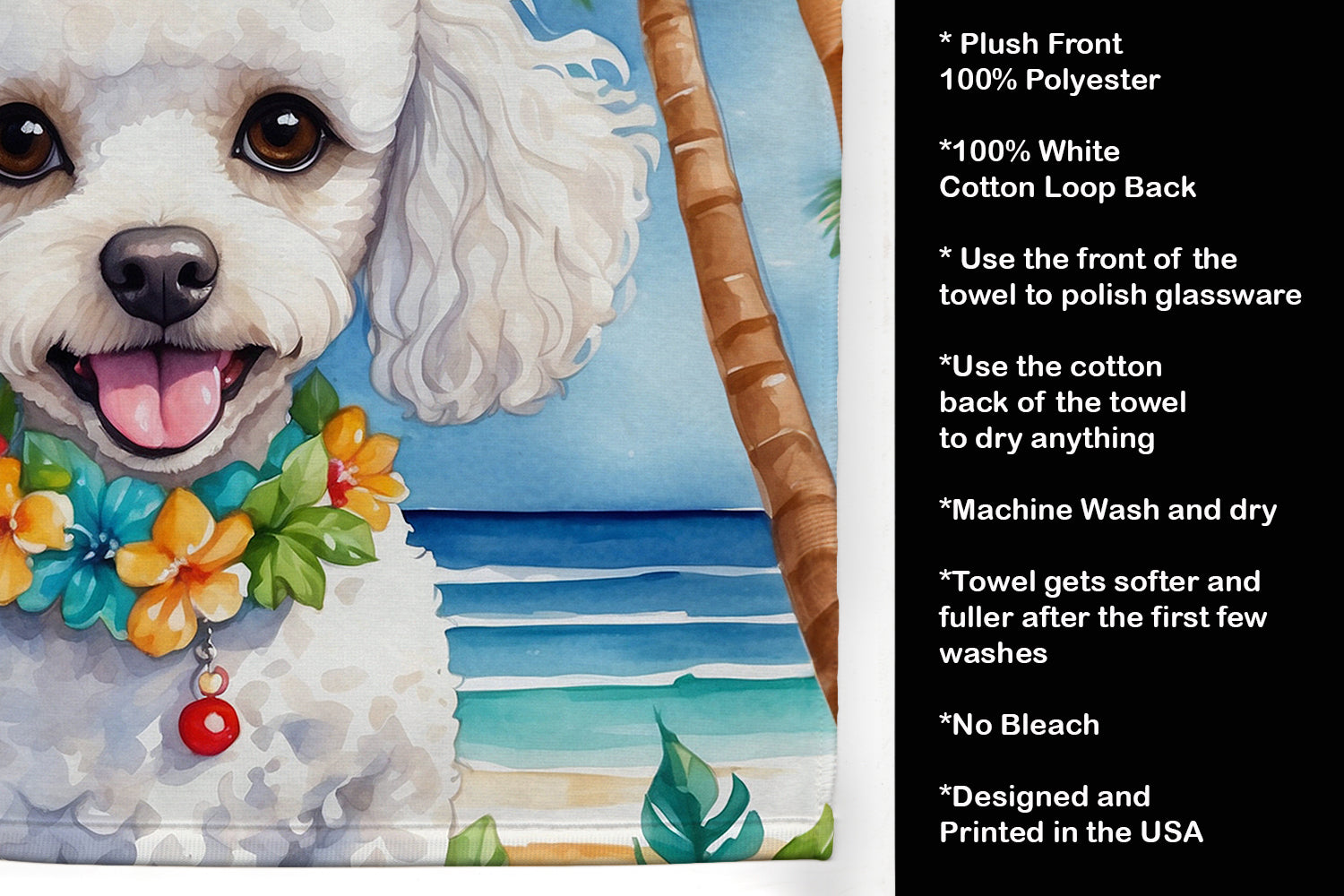 White Poodle Luau Kitchen Towel