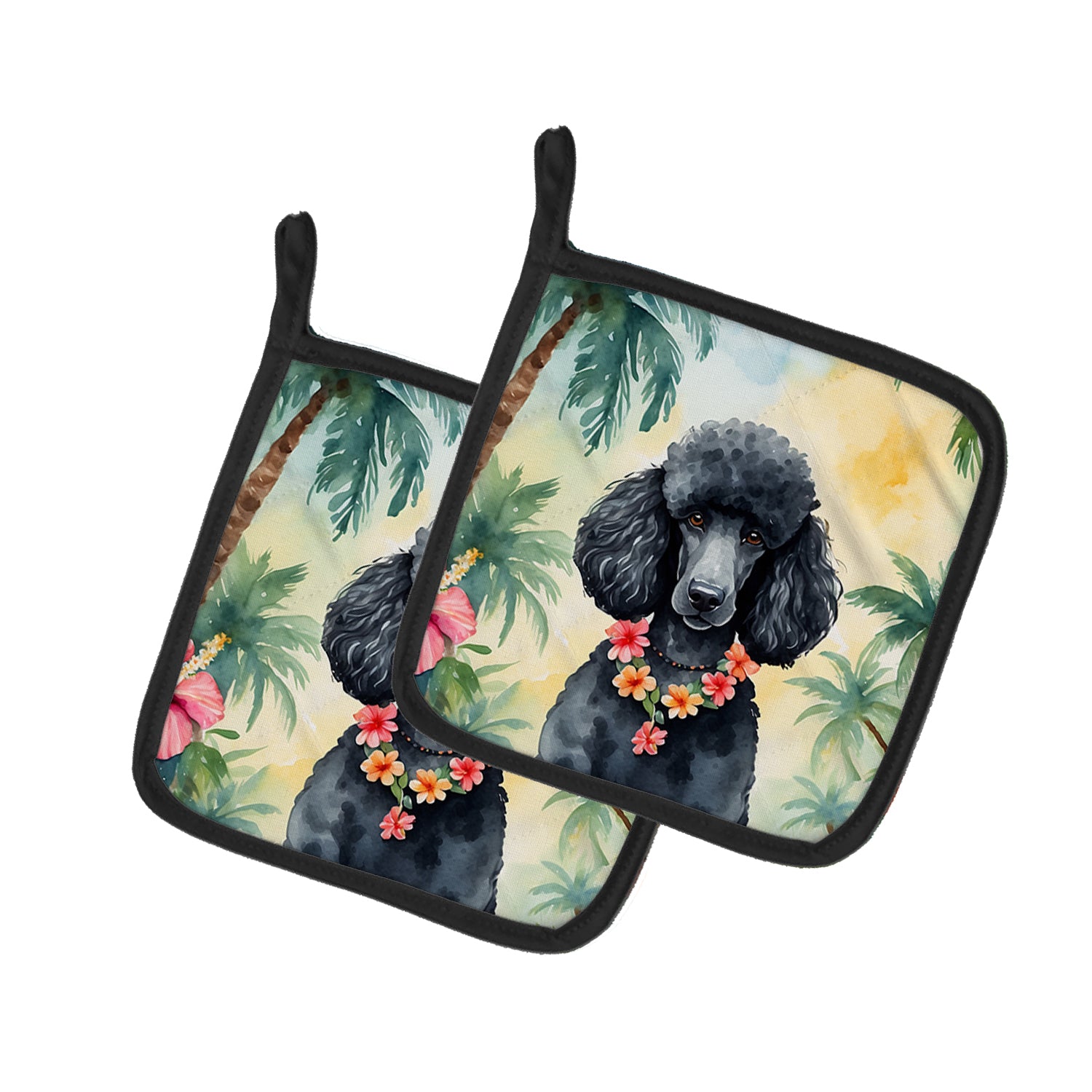 Buy this Black Poodle Luau Pair of Pot Holders