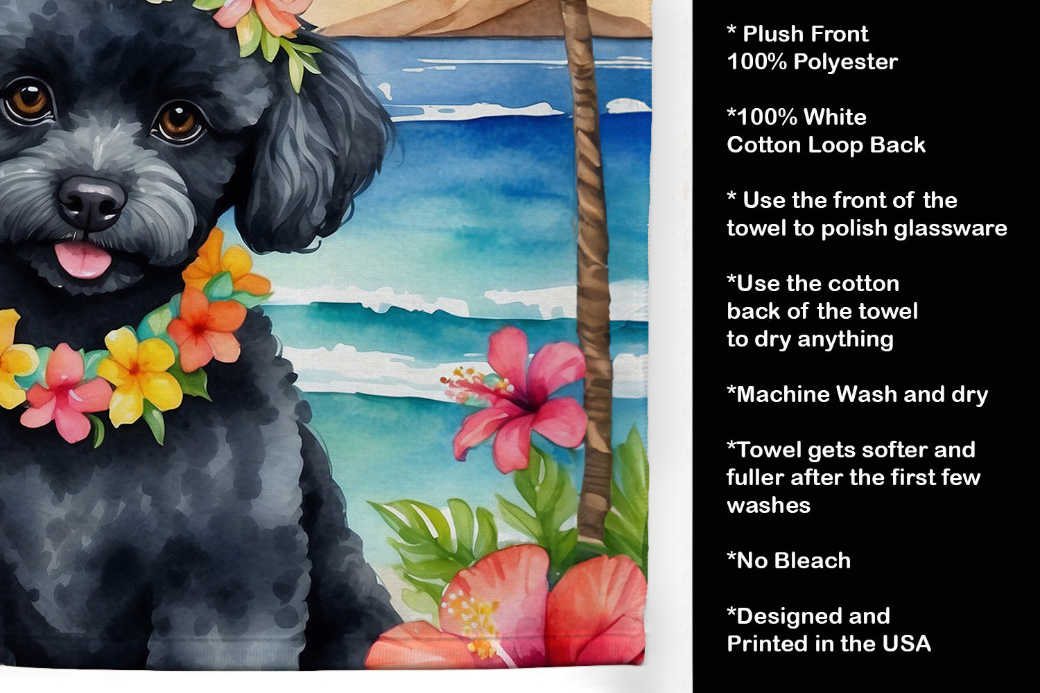 Black Poodle Luau Kitchen Towel