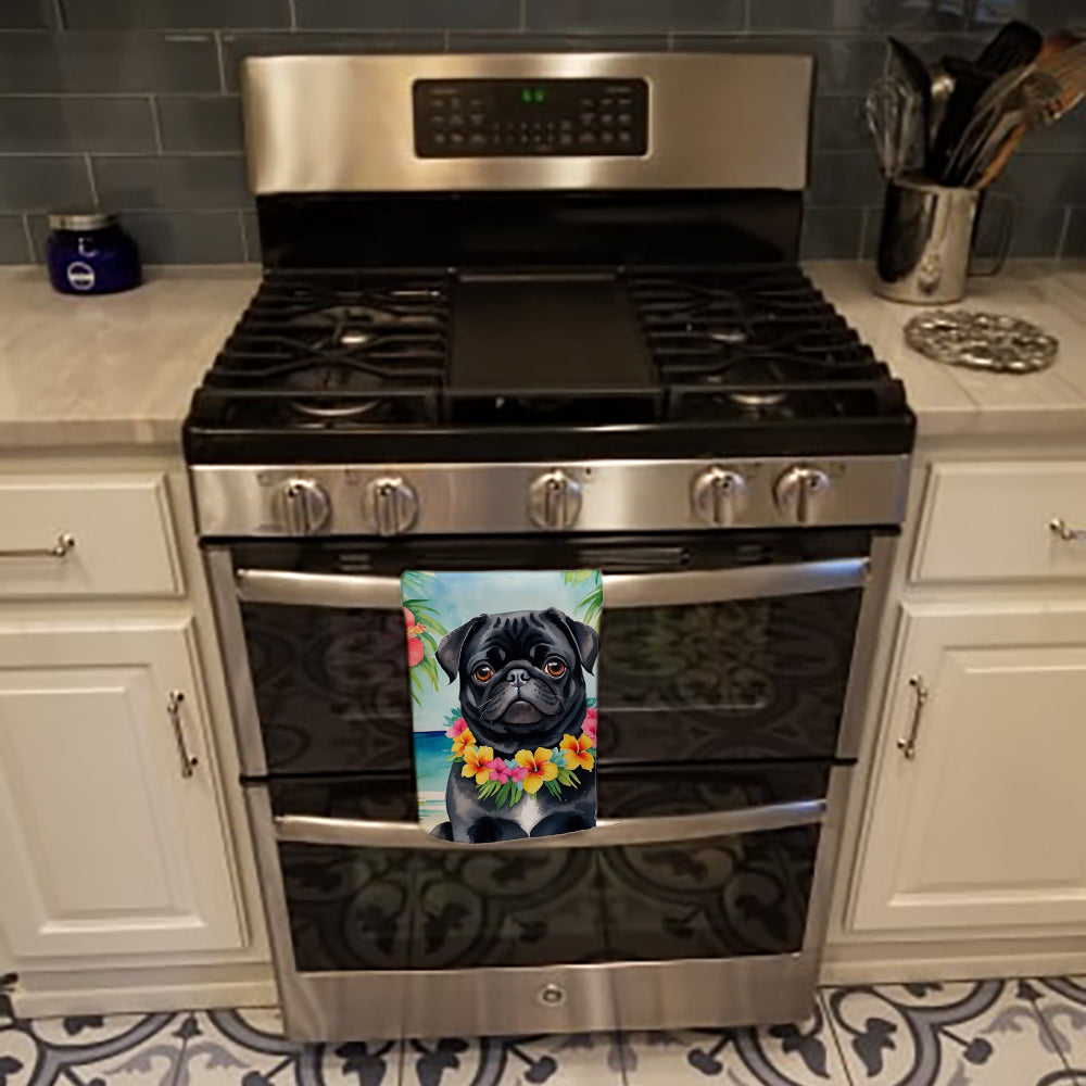 Black Pug Luau Kitchen Towel