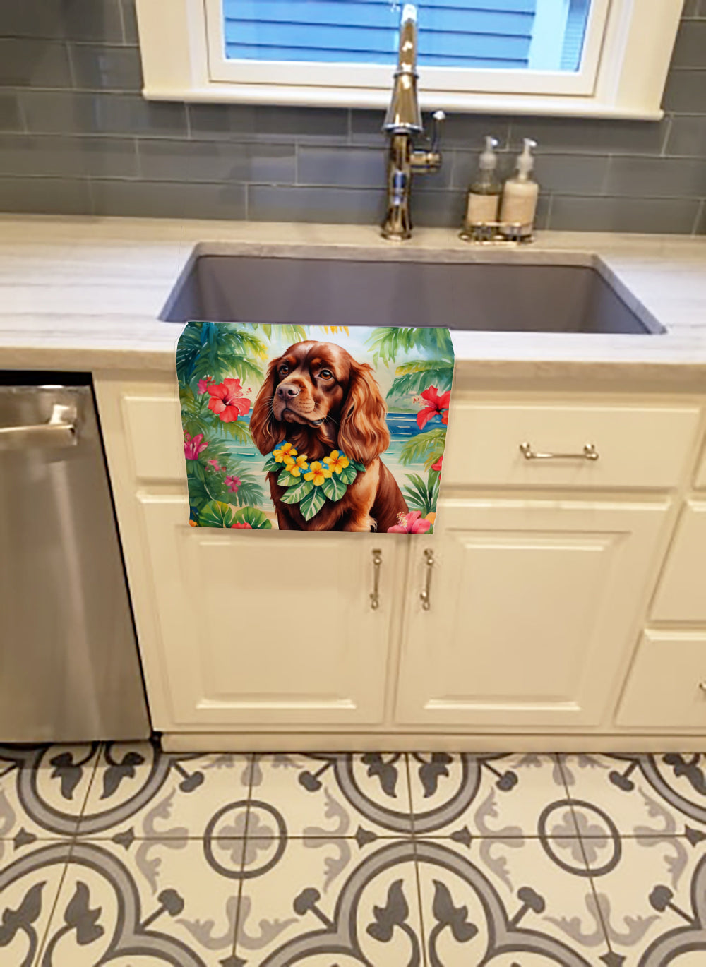 Buy this Sussex Spaniel Luau Kitchen Towel