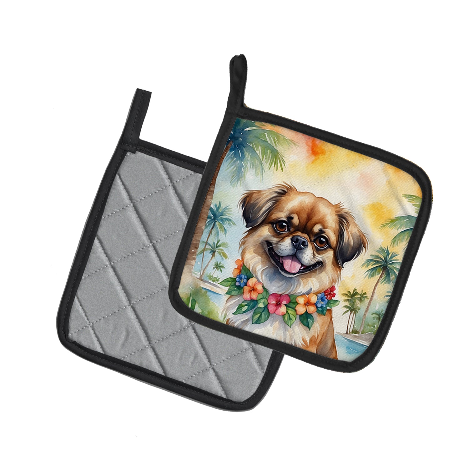 Tibetan Spaniel Luau Pair of Pot Holders