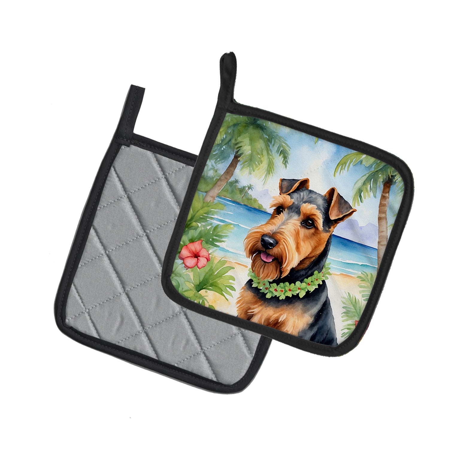 Welsh Terrier Luau Pair of Pot Holders