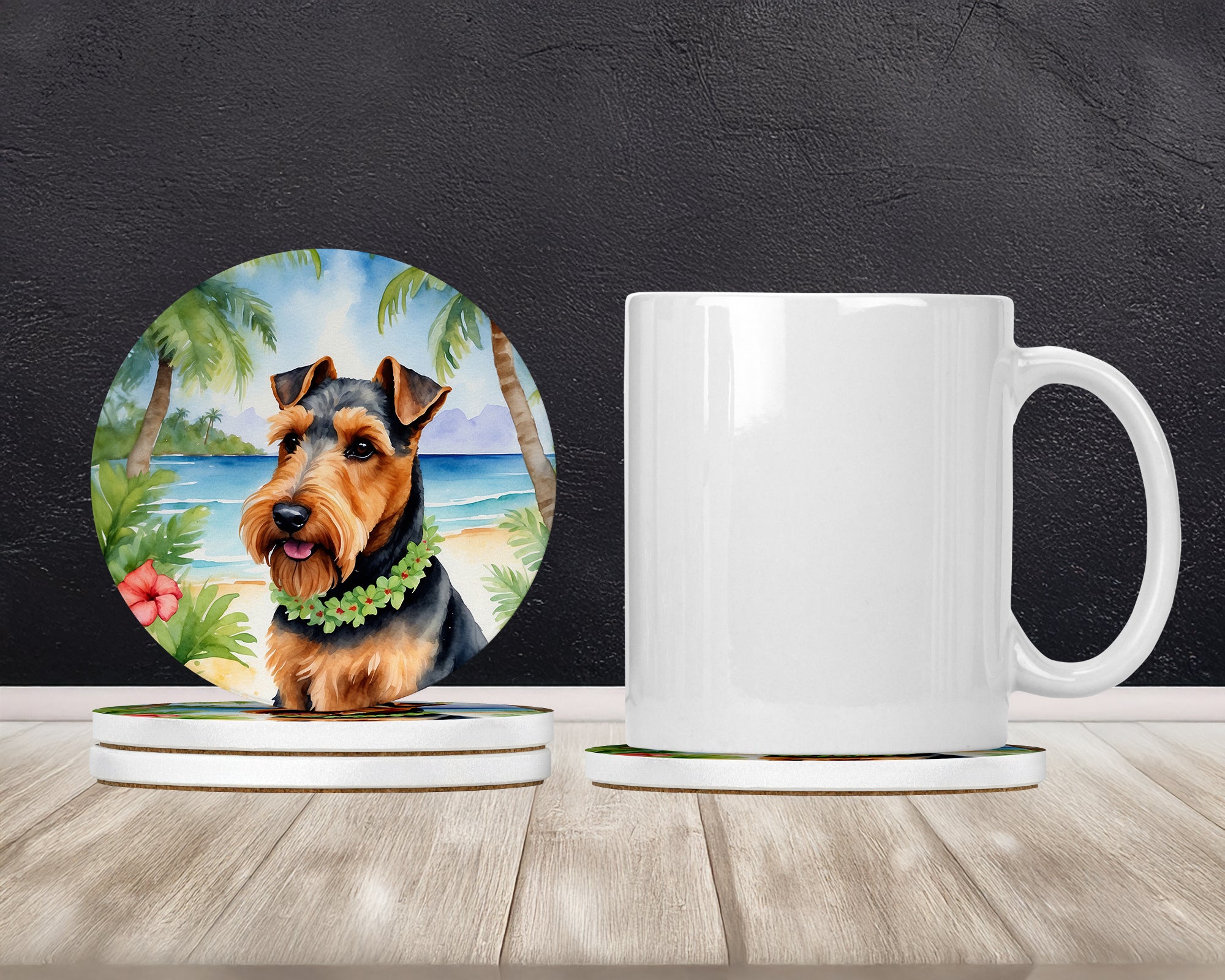 Buy this Welsh Terrier Luau Large Sandstone Coasters Pack of 4