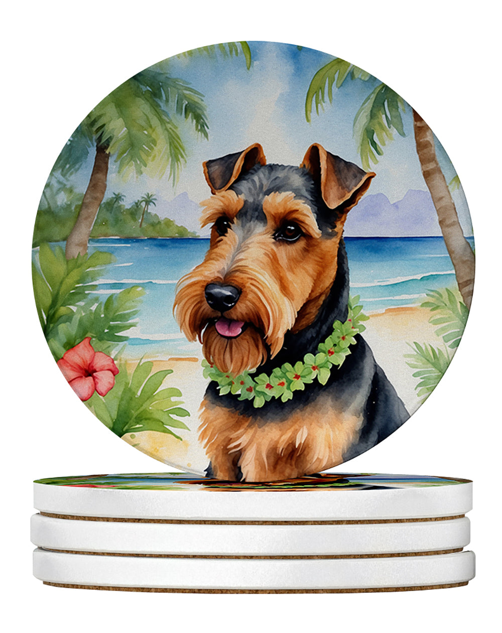 Buy this Welsh Terrier Luau Large Sandstone Coasters Pack of 4