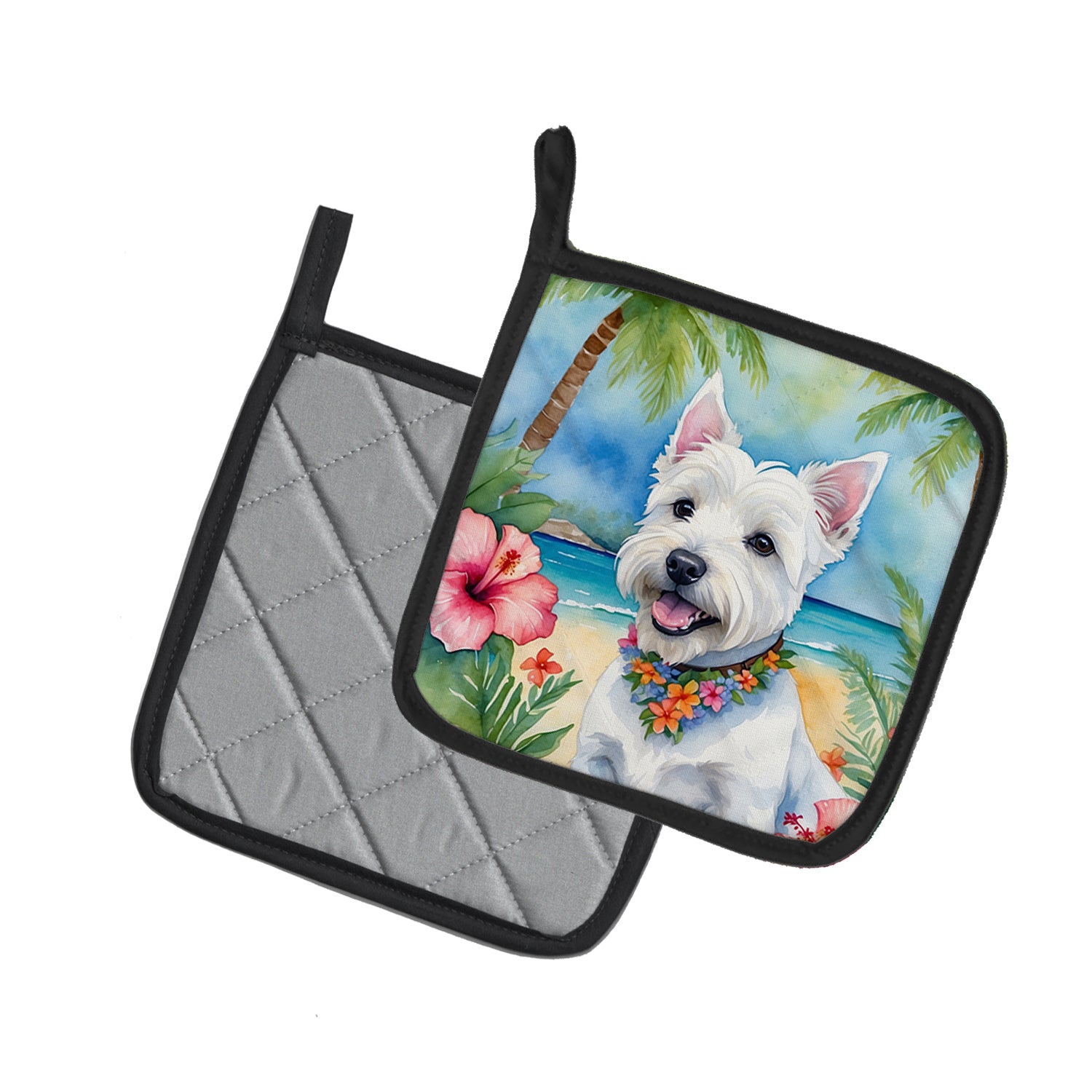 Westie Luau Pair of Pot Holders