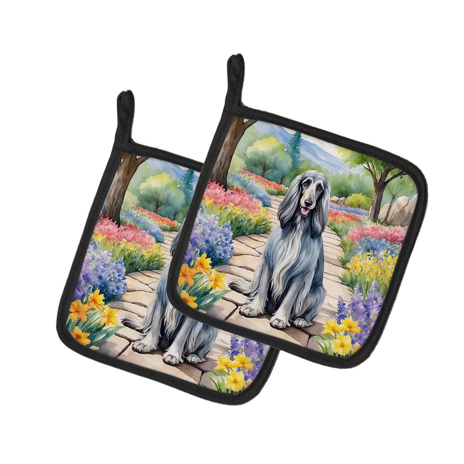 Buy this Afghan Hound Spring Garden Pair of Pot Holders