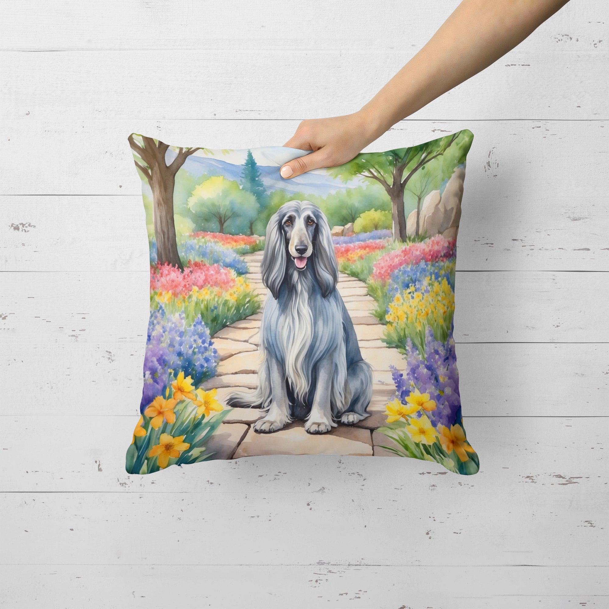 Buy this Afghan Hound Spring Garden Throw Pillow