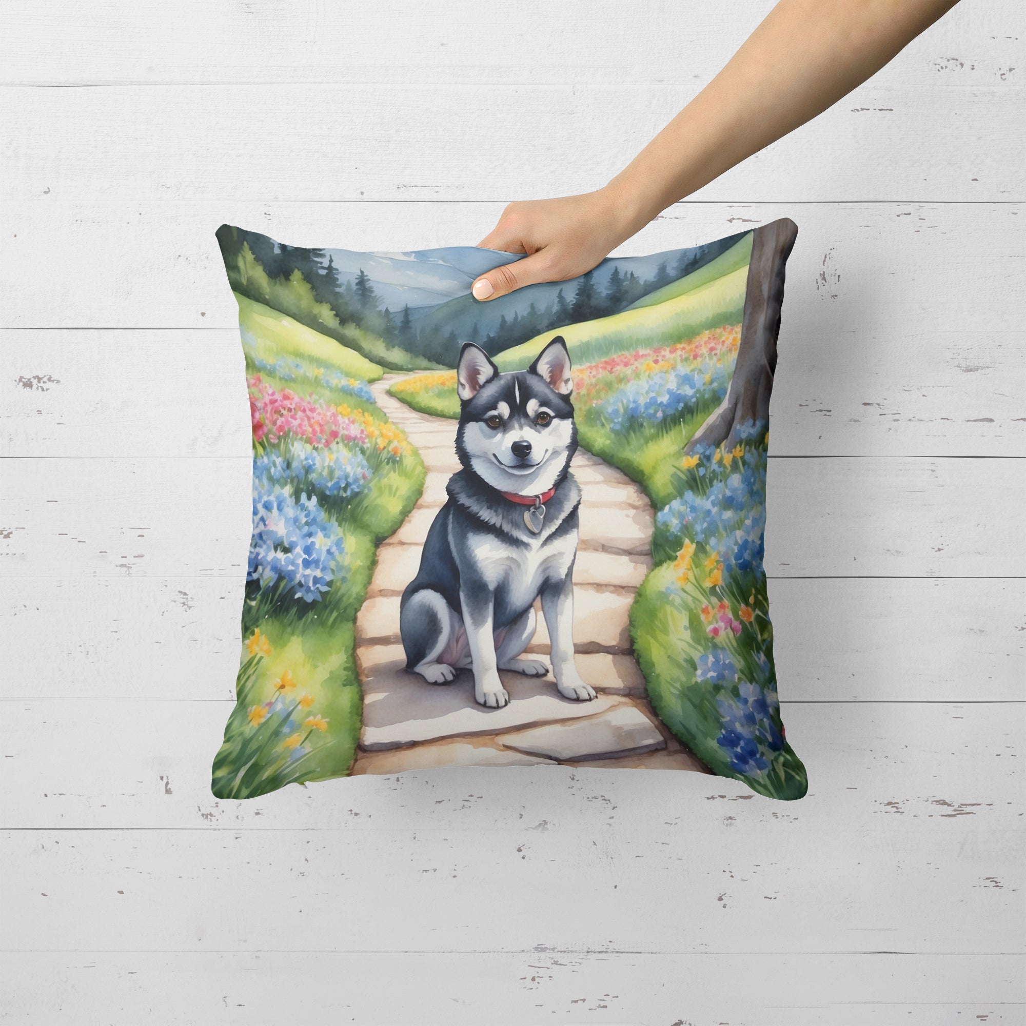 Buy this Alaskan Klee Kai Spring Garden Throw Pillow