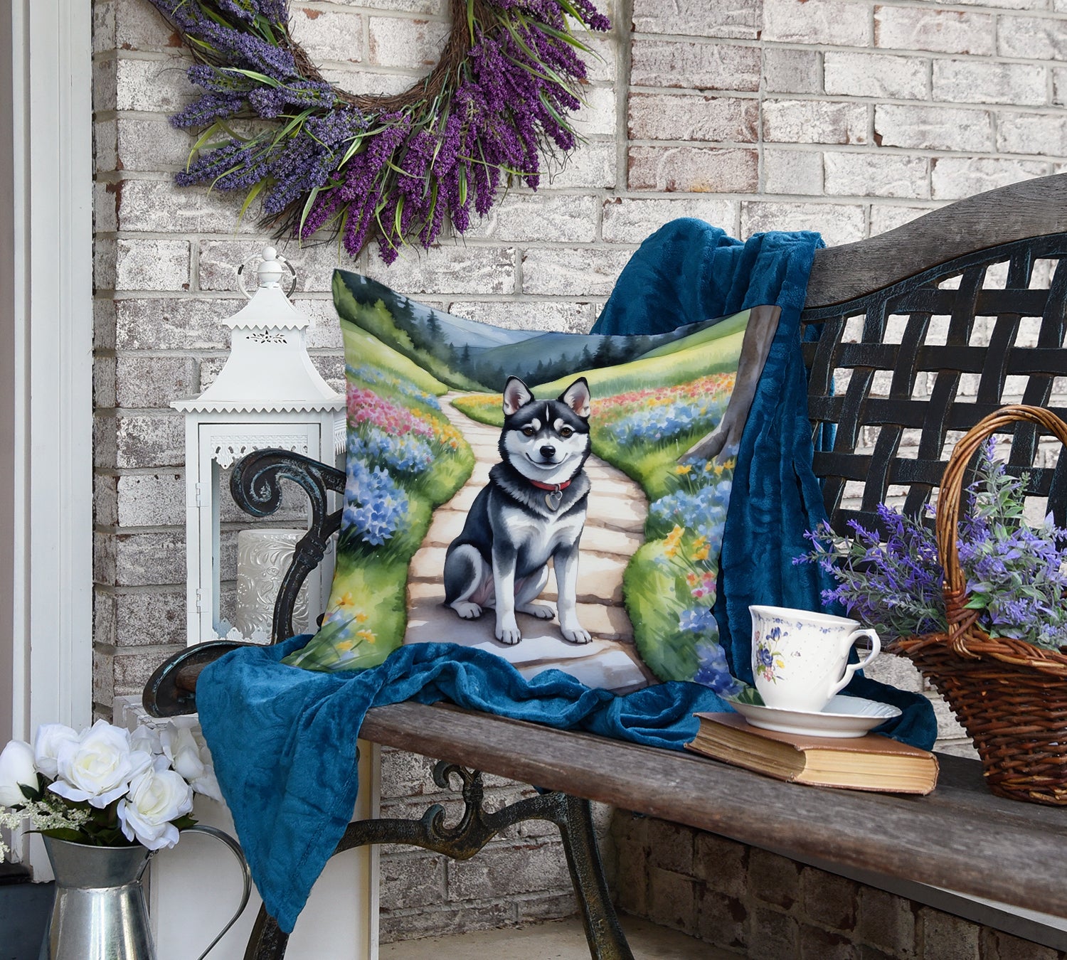 Alaskan Klee Kai Spring Garden Throw Pillow