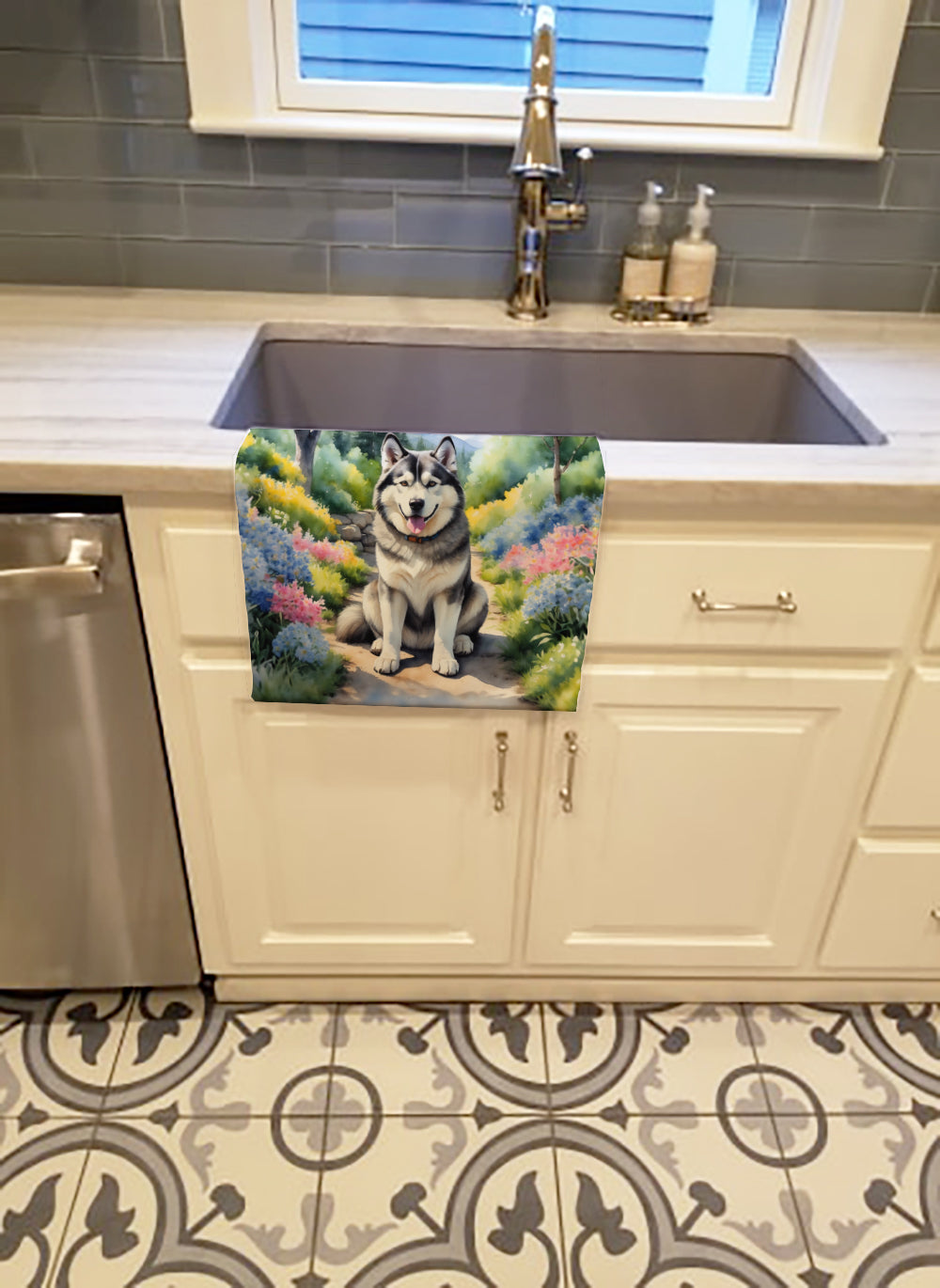 Alaskan Malamute Spring Garden Kitchen Towel