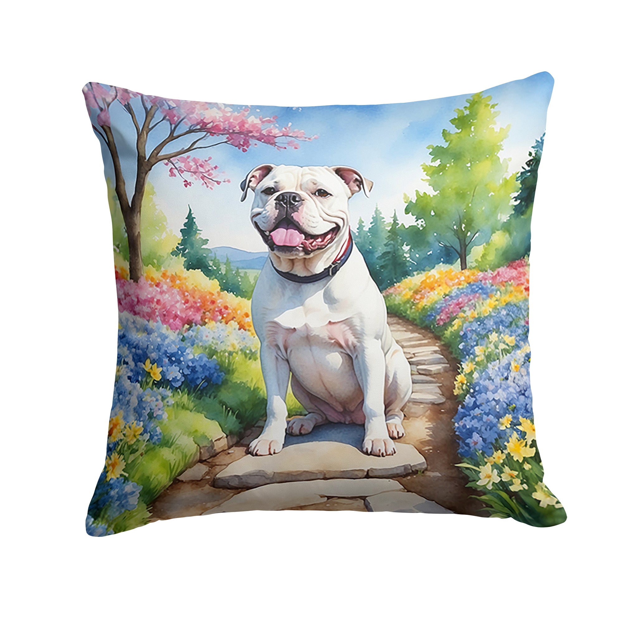 Buy this American Bulldog Spring Garden Throw Pillow