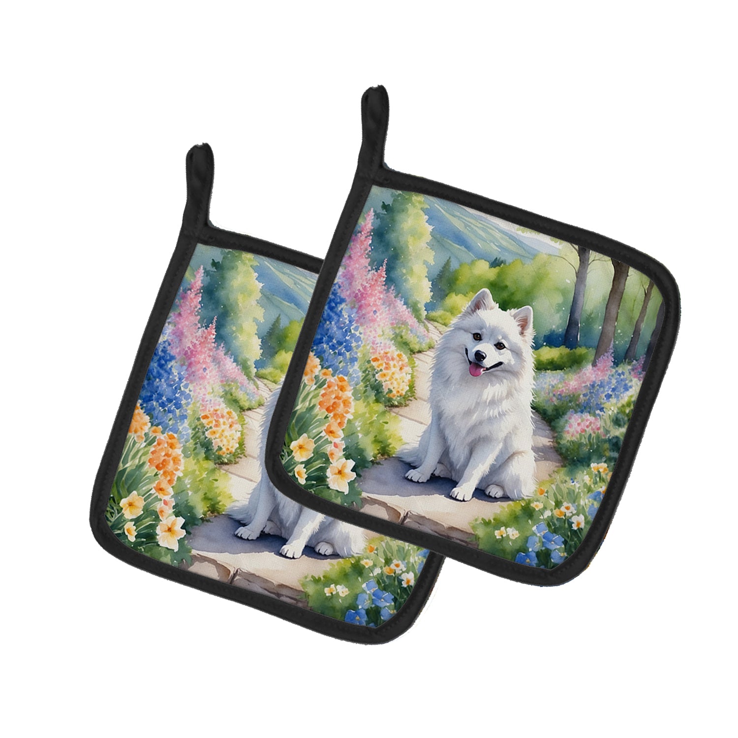 Buy this American Eskimo Spring Garden Pair of Pot Holders