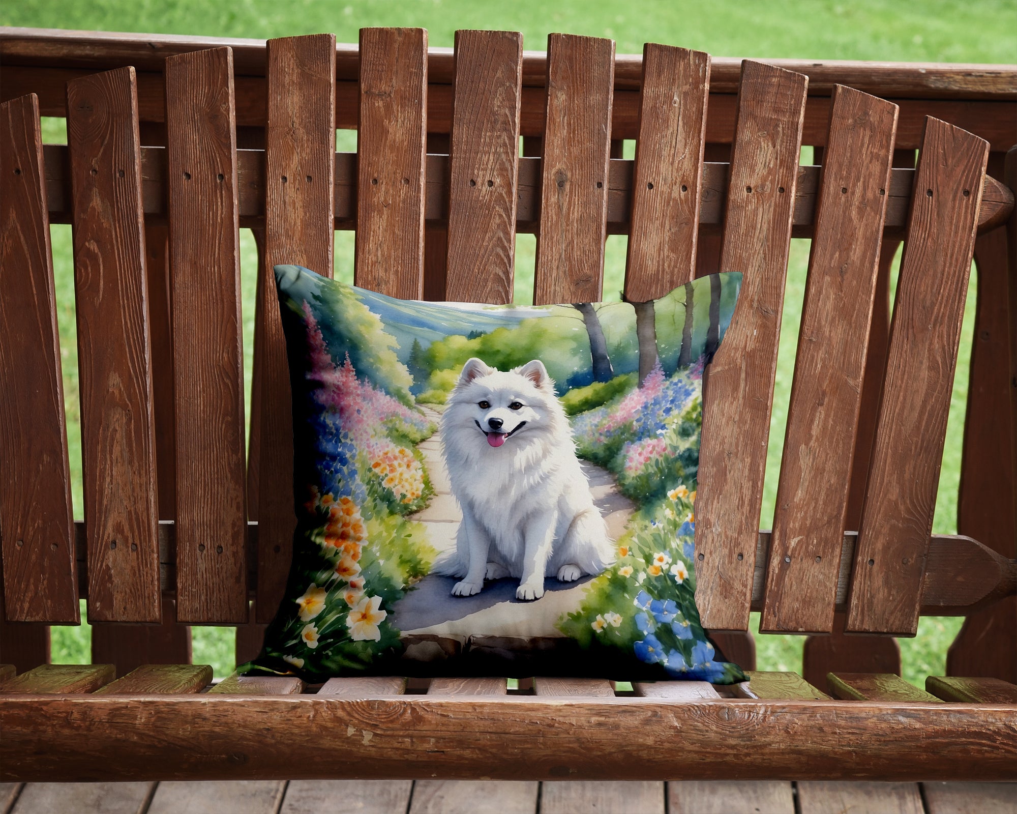 Buy this American Eskimo Spring Garden Throw Pillow