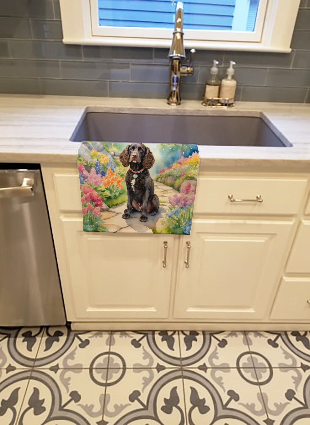 American Water Spaniel Spring Garden Kitchen Towel