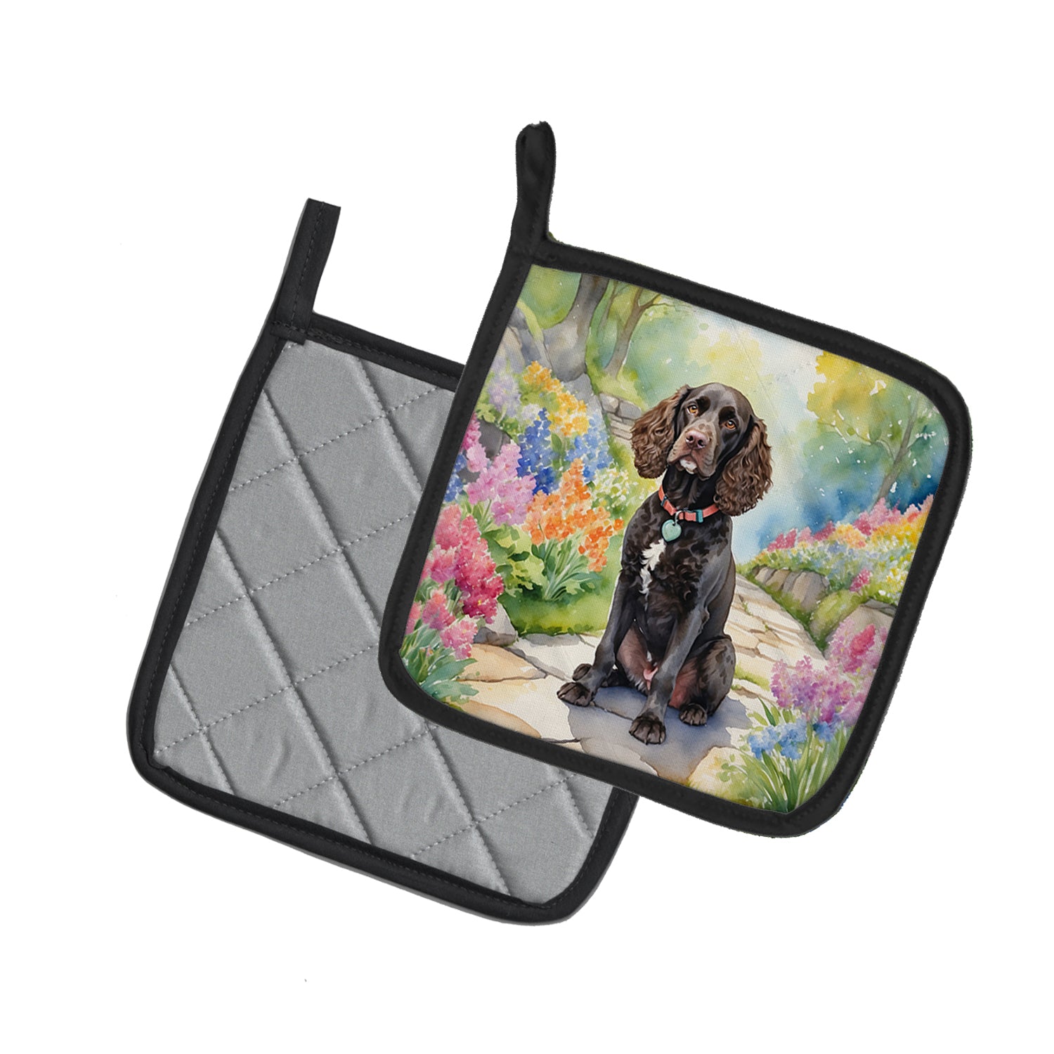 American Water Spaniel Spring Garden Pair of Pot Holders