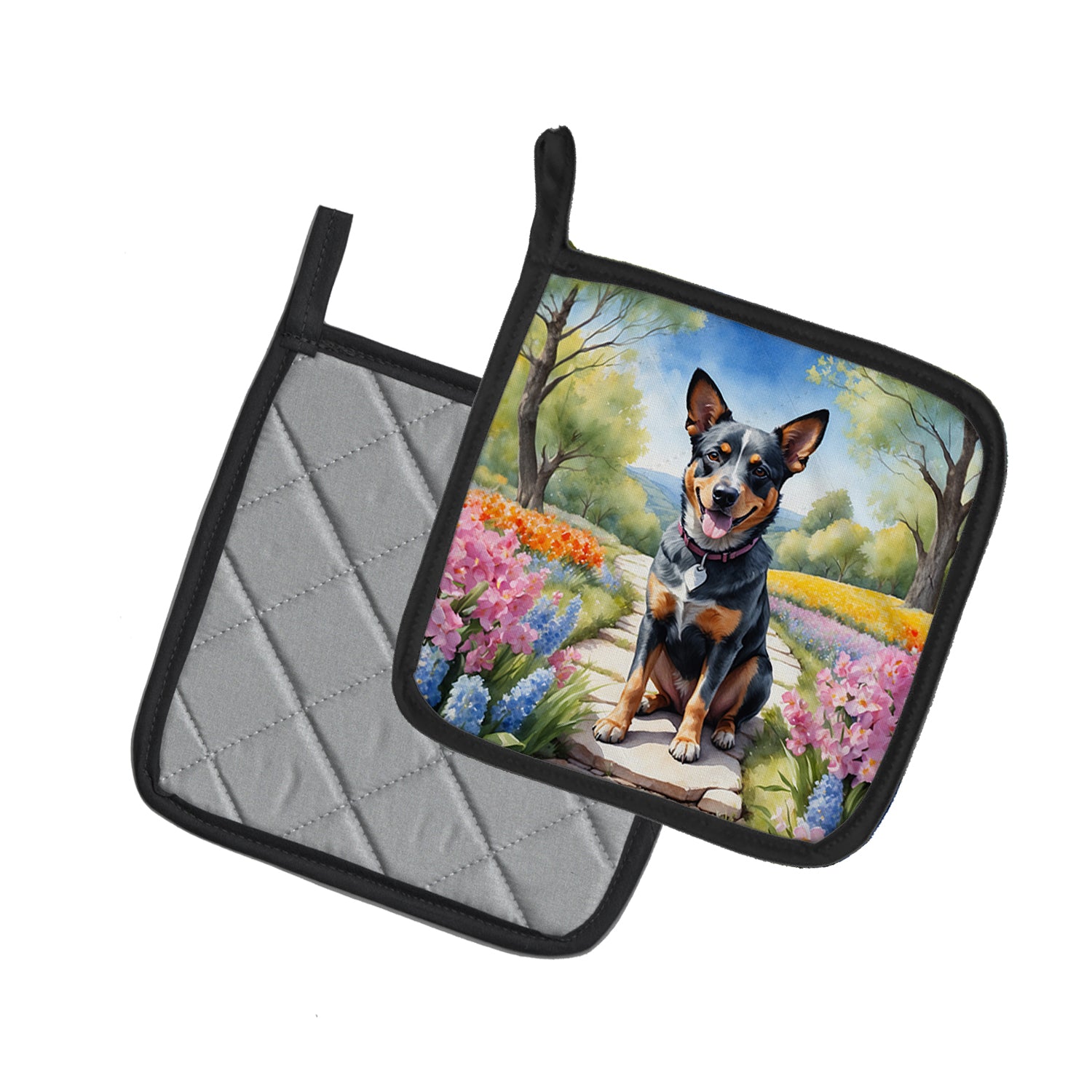 Australian Cattle Dog Spring Garden Pair of Pot Holders