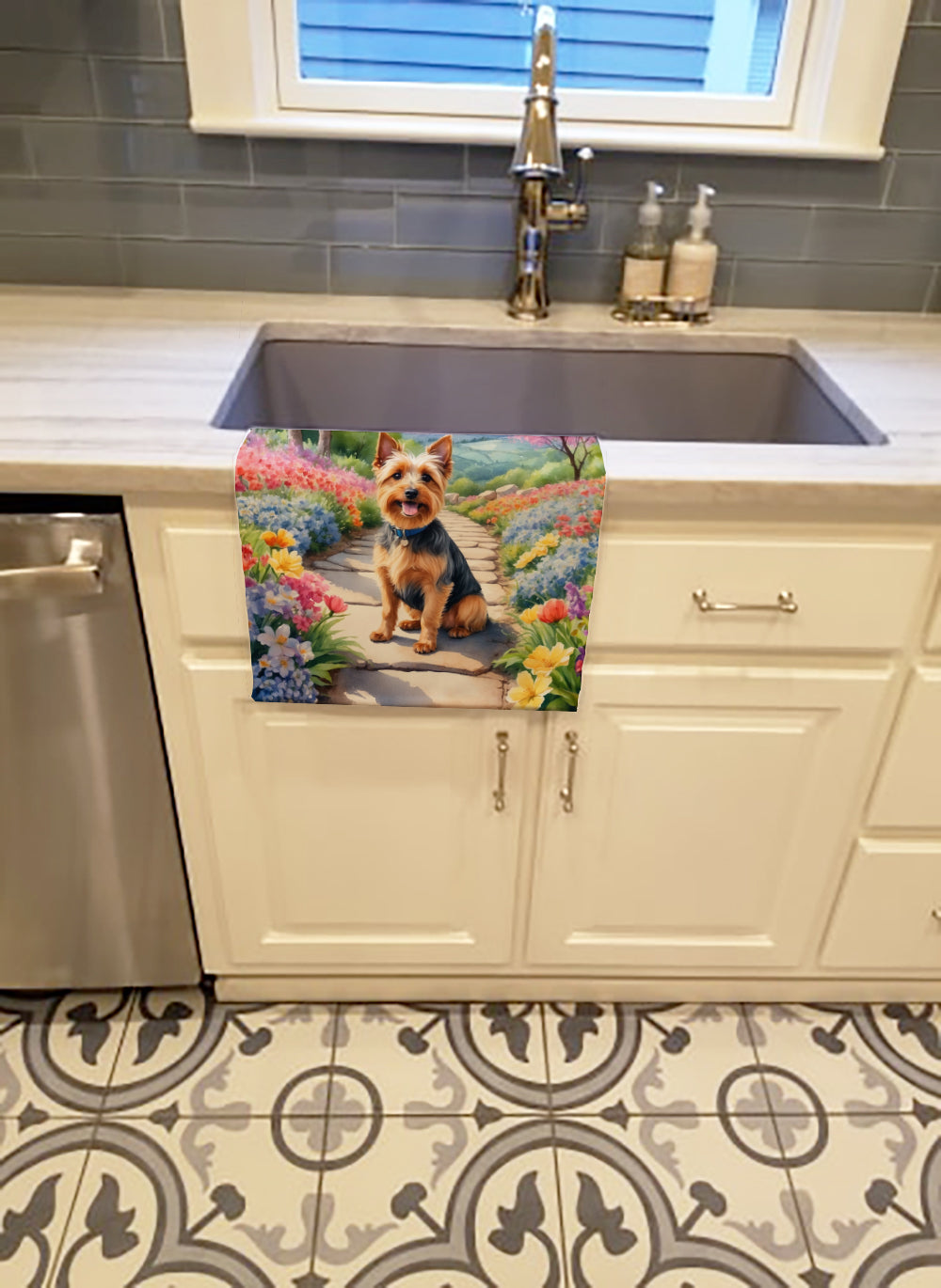 Australian Terrier Spring Garden Kitchen Towel