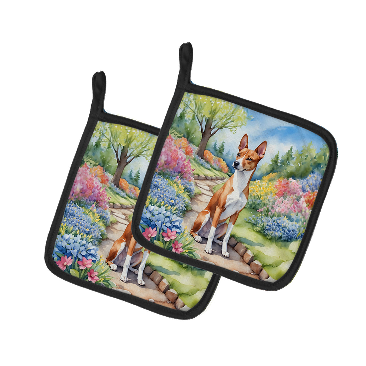 Buy this Basenji Spring Garden Pair of Pot Holders