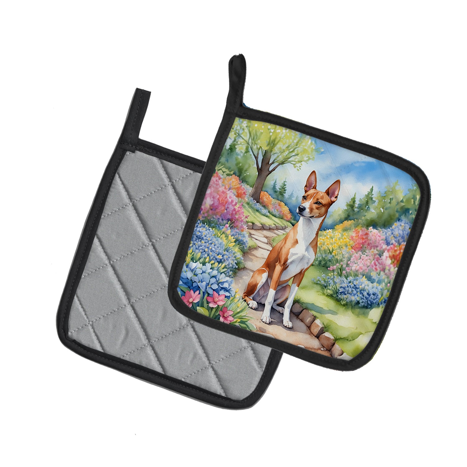 Basenji Spring Garden Pair of Pot Holders