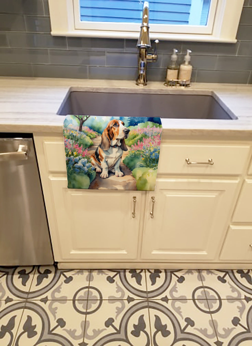 Buy this Basset Hound Spring Garden Kitchen Towel