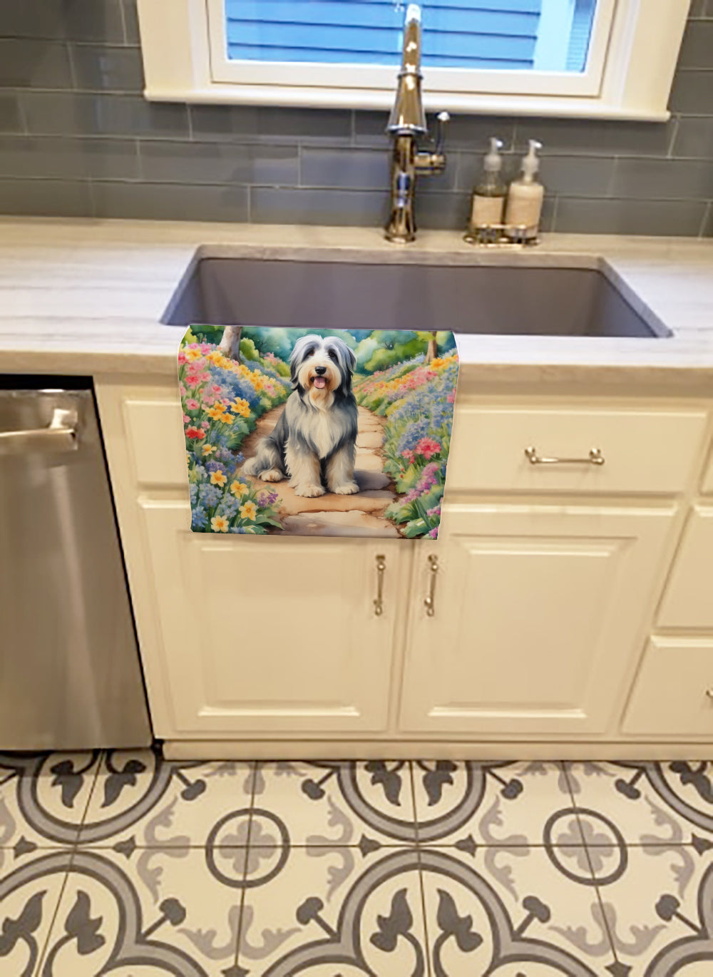 Buy this Bearded Collie Spring Garden Kitchen Towel