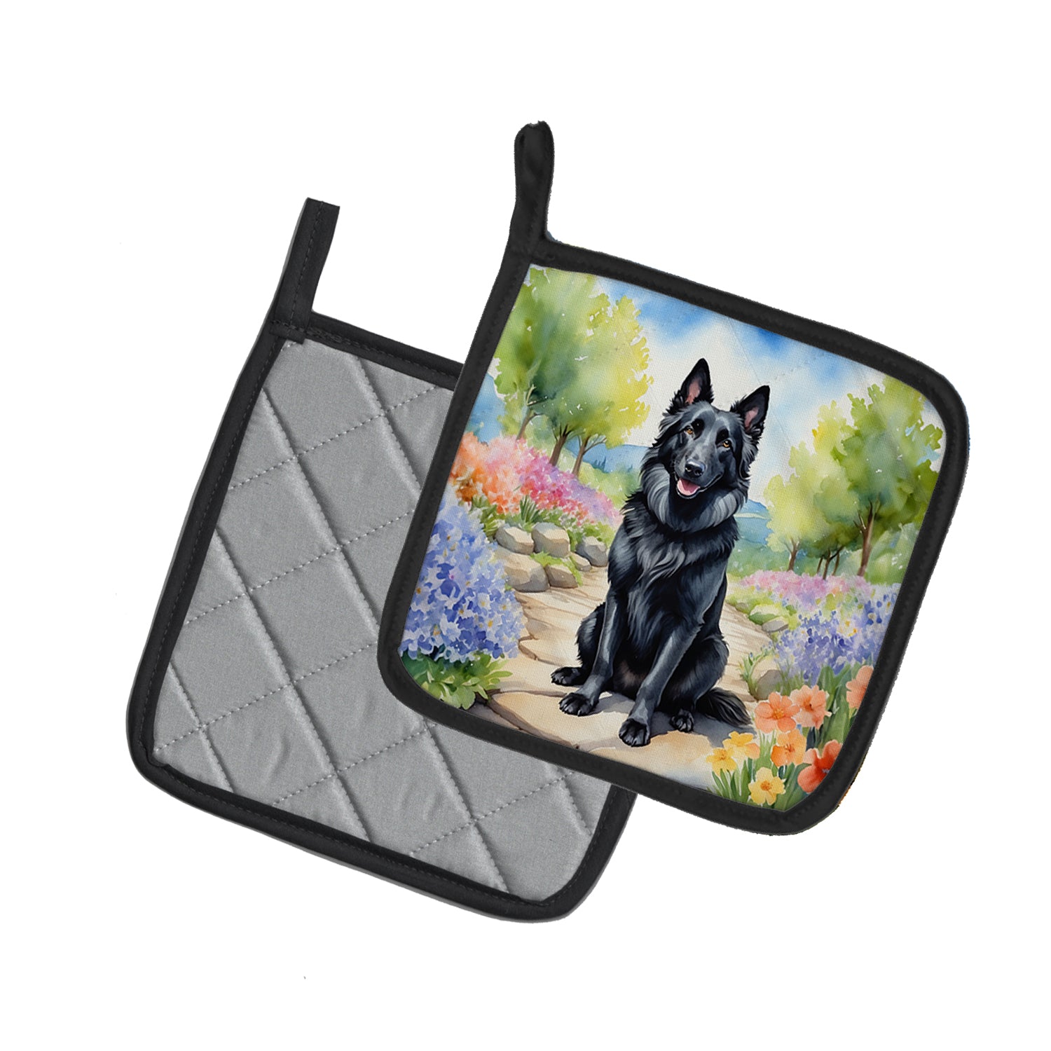 Buy this Belgian Sheepdog Spring Path Pair of Pot Holders