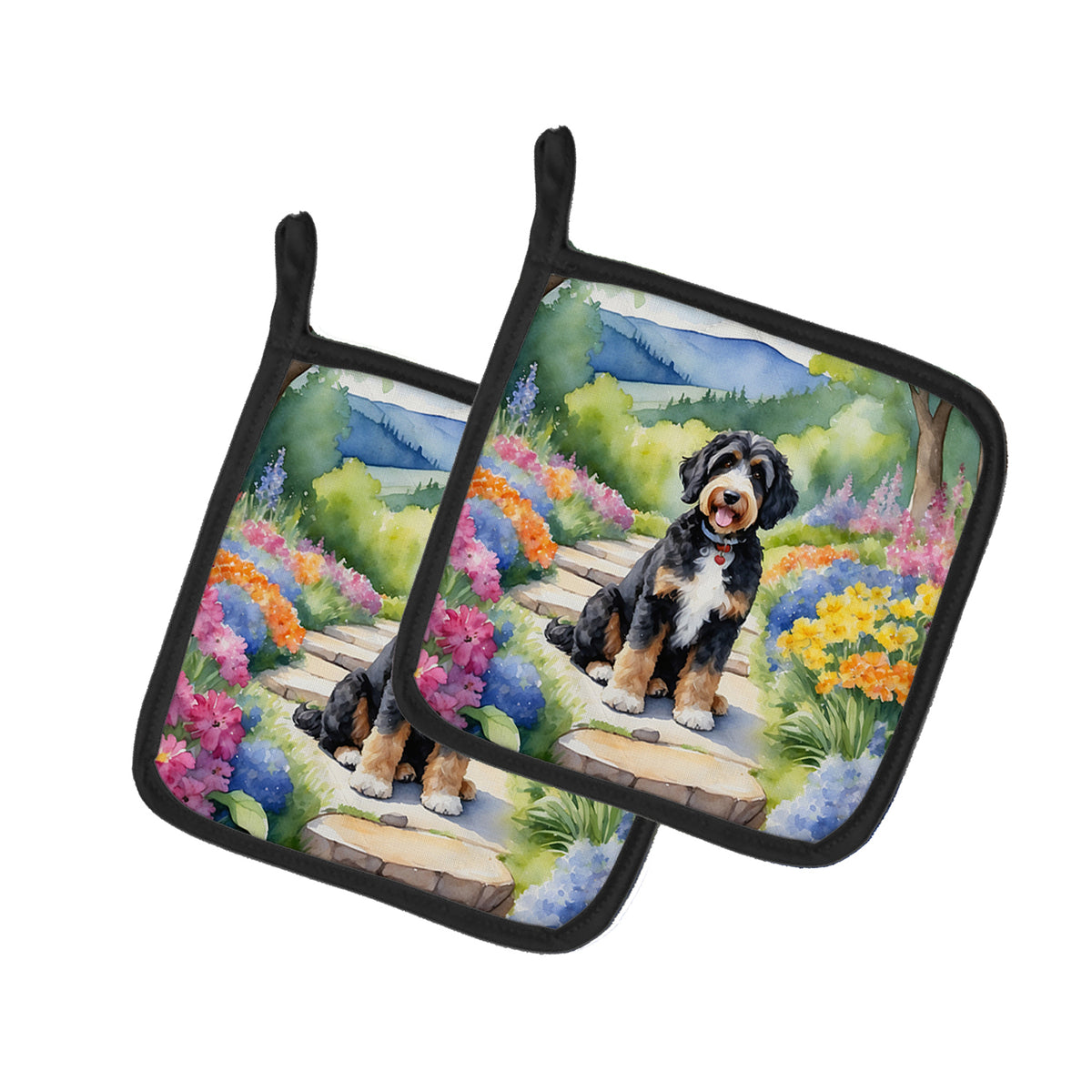 Buy this Bernedoodle Spring Path Pair of Pot Holders