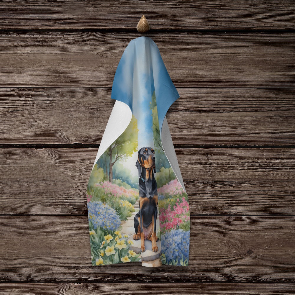 Black and Tan Coonhound Spring Path Kitchen Towel