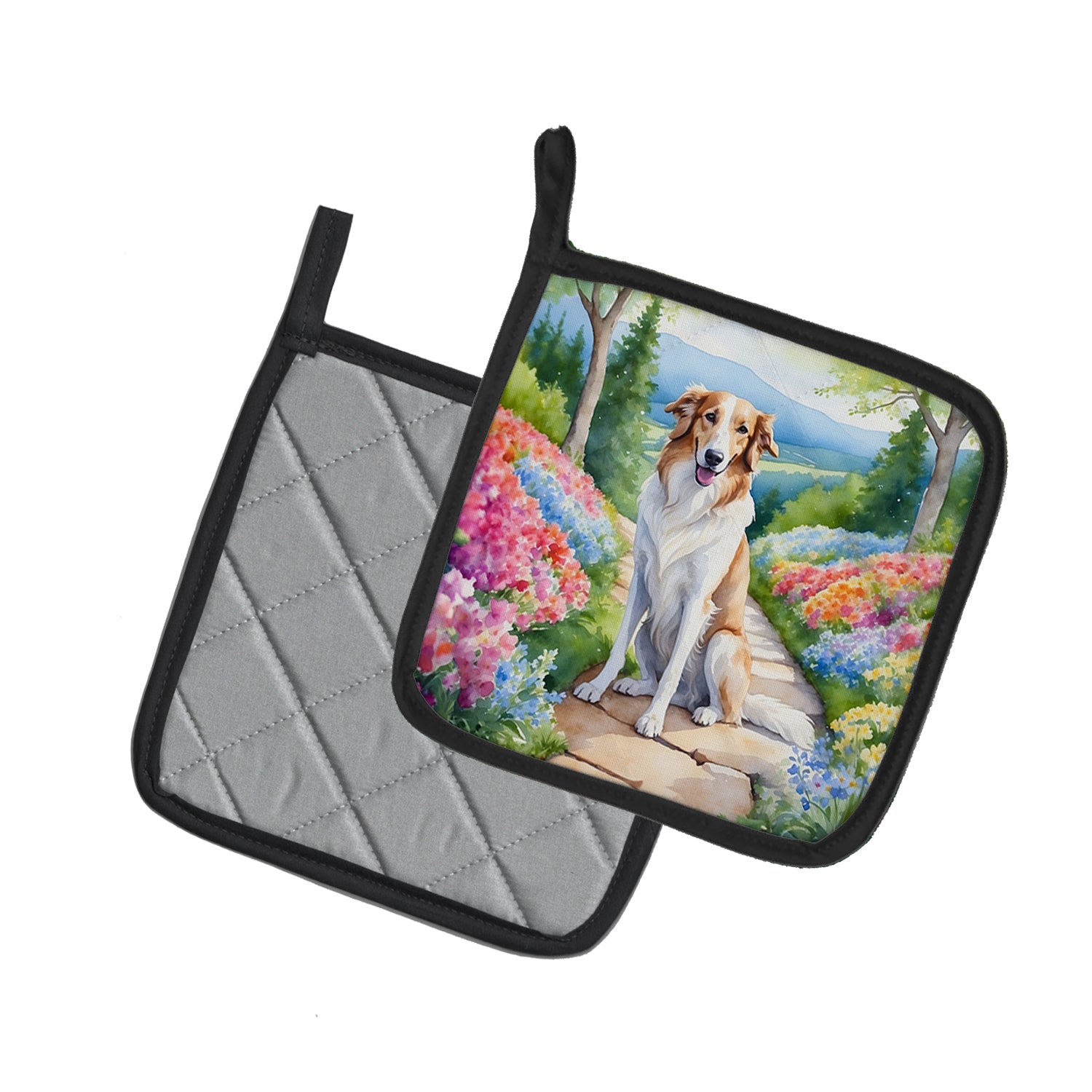 Borzoi Spring Path Pair of Pot Holders