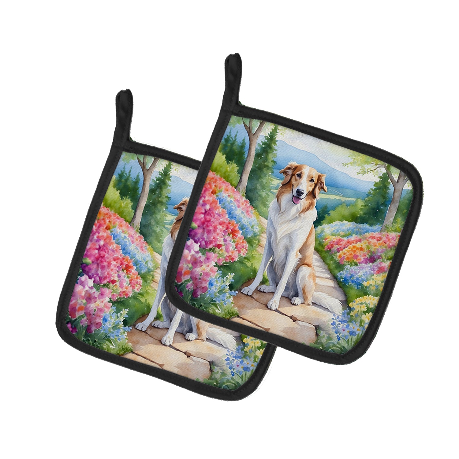 Buy this Borzoi Spring Path Pair of Pot Holders