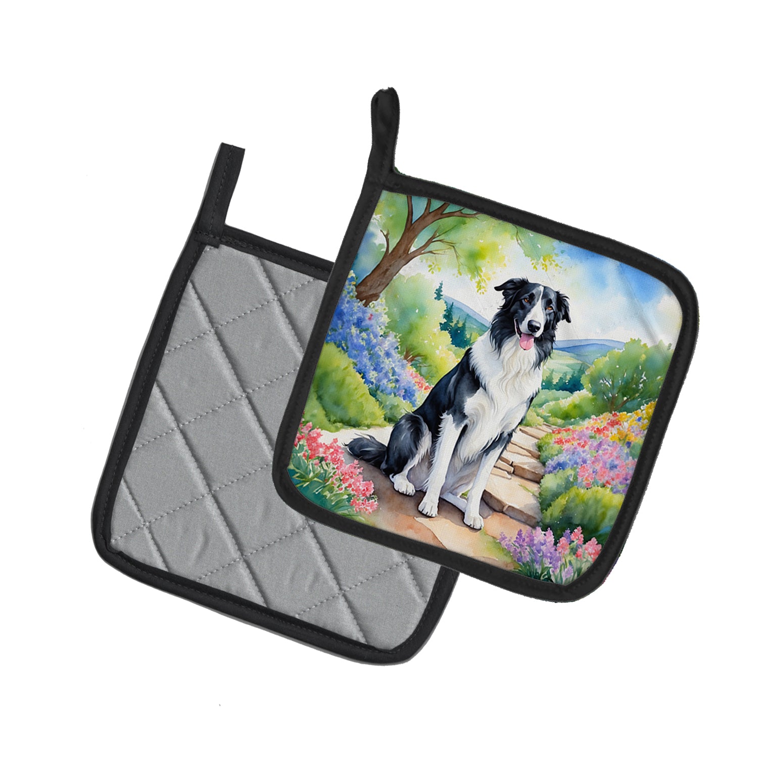 Borzoi Spring Path Pair of Pot Holders