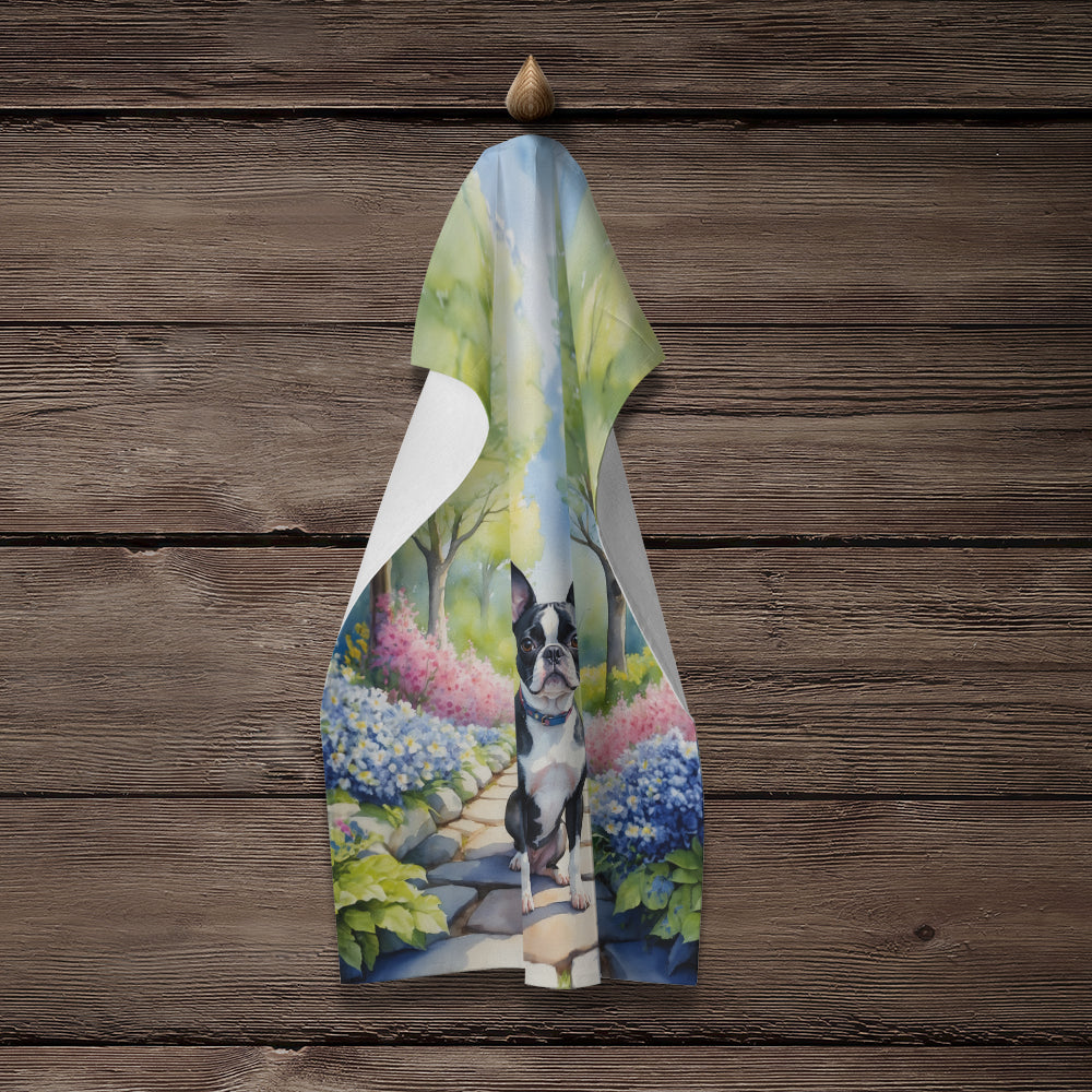 Boston Terrier Spring Path Kitchen Towel