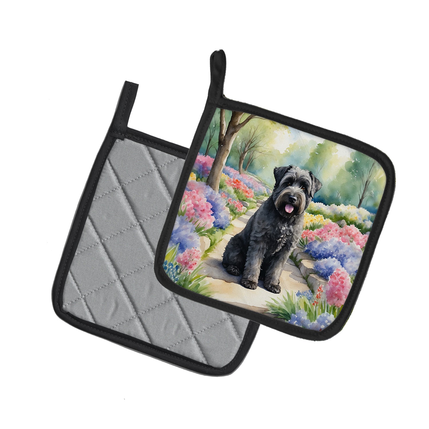 Bouvier des Flandres Spring Path Pair of Pot Holders