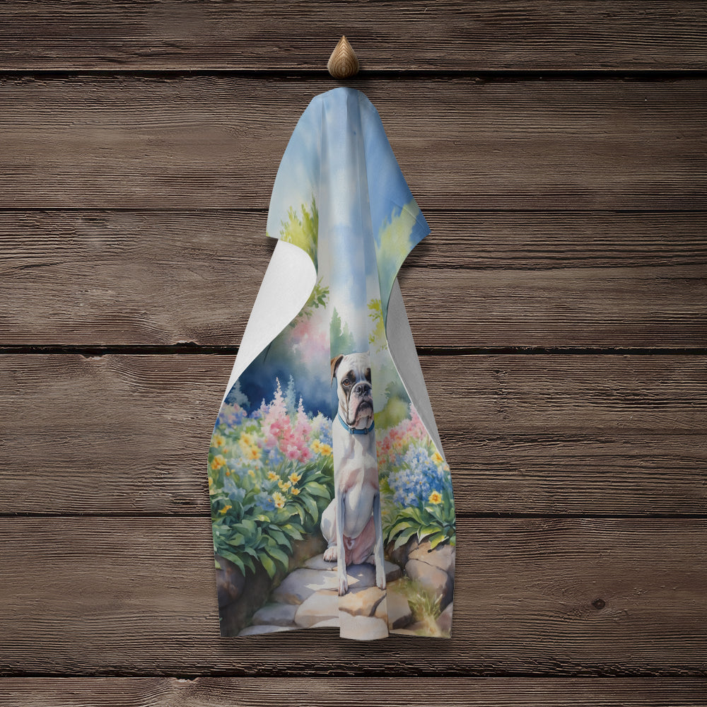 White Boxer Spring Path Kitchen Towel