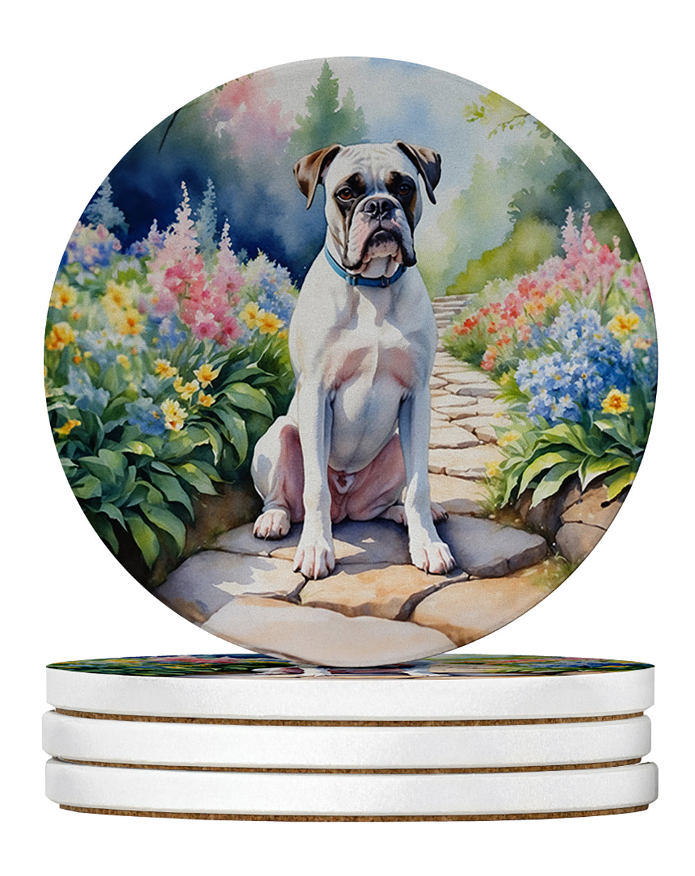 Buy this White Boxer Spring Path Large Sandstone Coasters Pack of 4