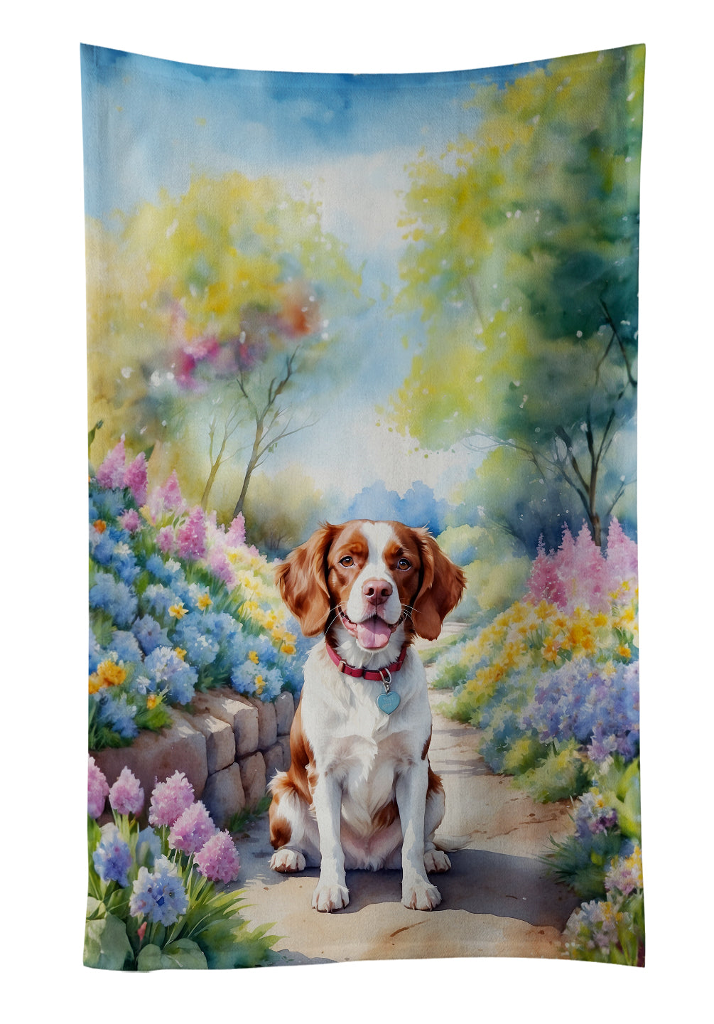 Buy this Brittany Spaniel Spring Path Kitchen Towel