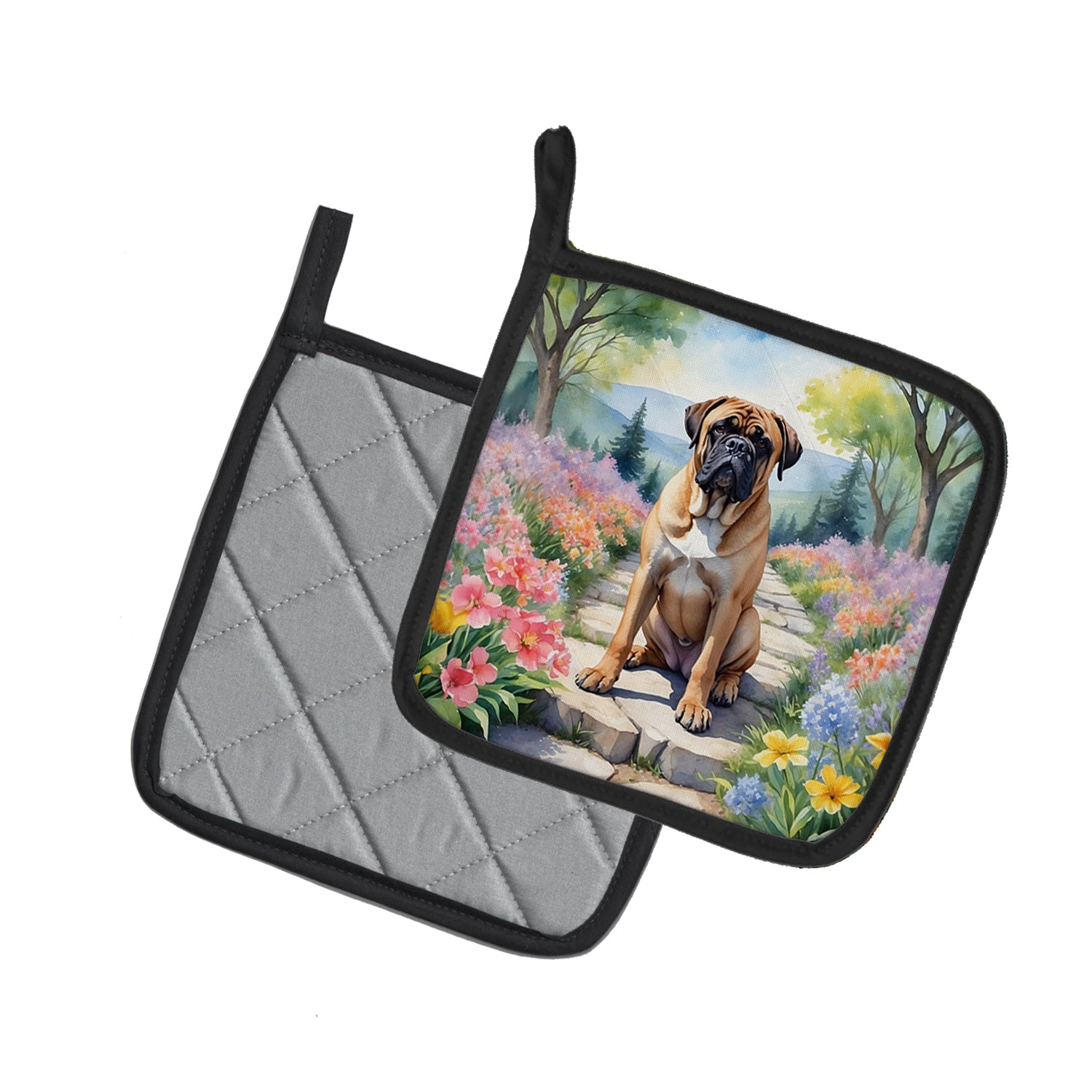 Bullmastiff Spring Path Pair of Pot Holders