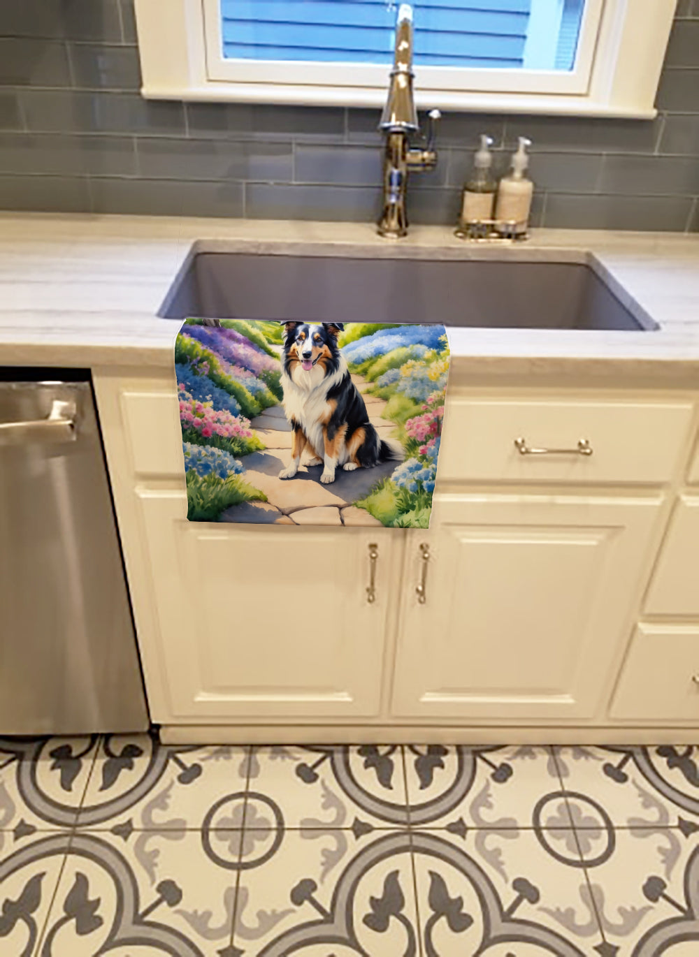 Collie Spring Path Kitchen Towel