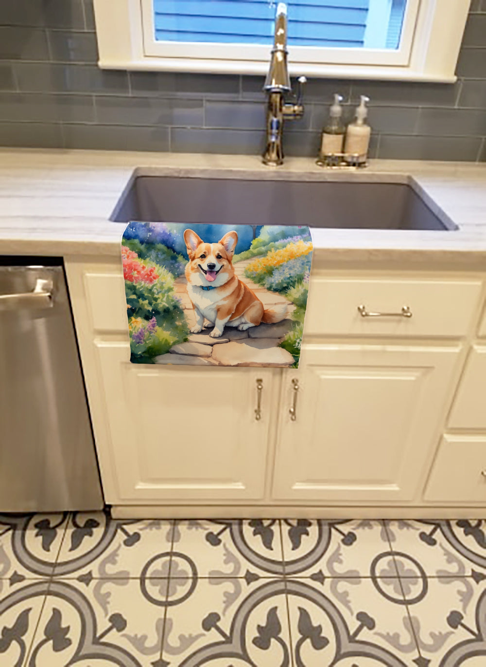 Corgi Spring Path Kitchen Towel