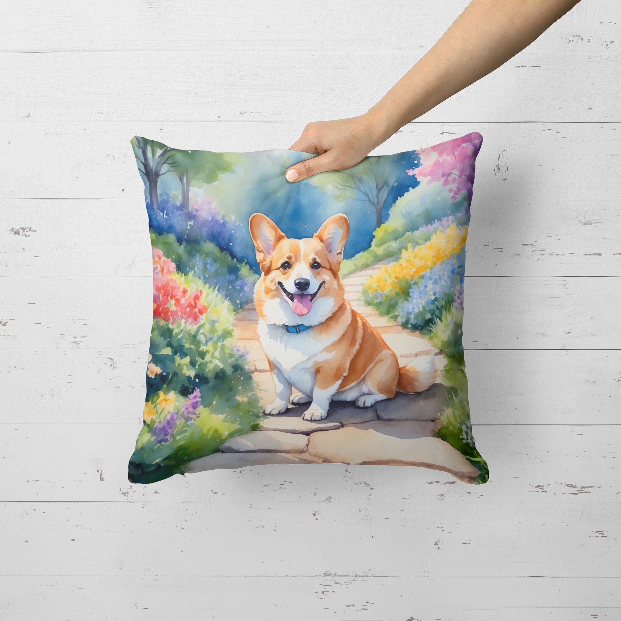 Corgi Spring Path Throw Pillow