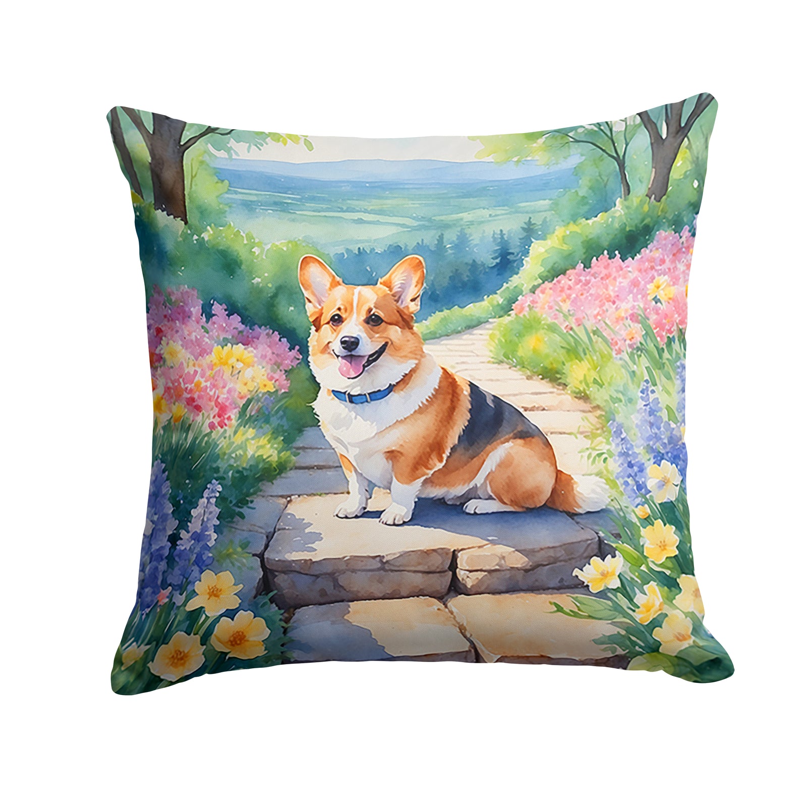 Buy this Corgi Spring Path Throw Pillow