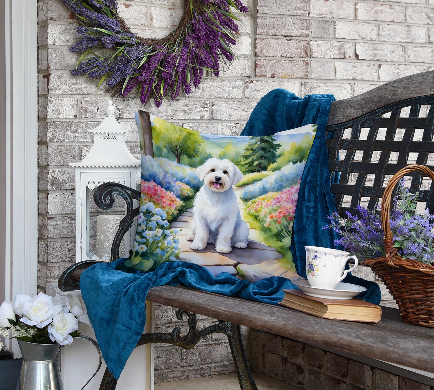 Coton de Tulear Spring Path Throw Pillow