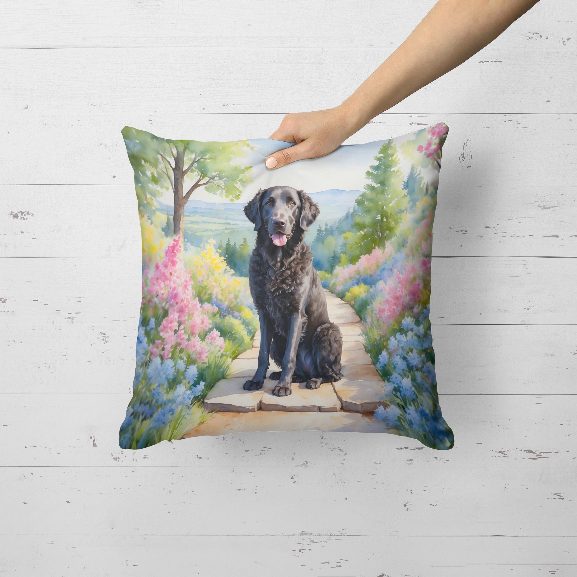 Buy this Curly-Coated Retriever Spring Path Throw Pillow