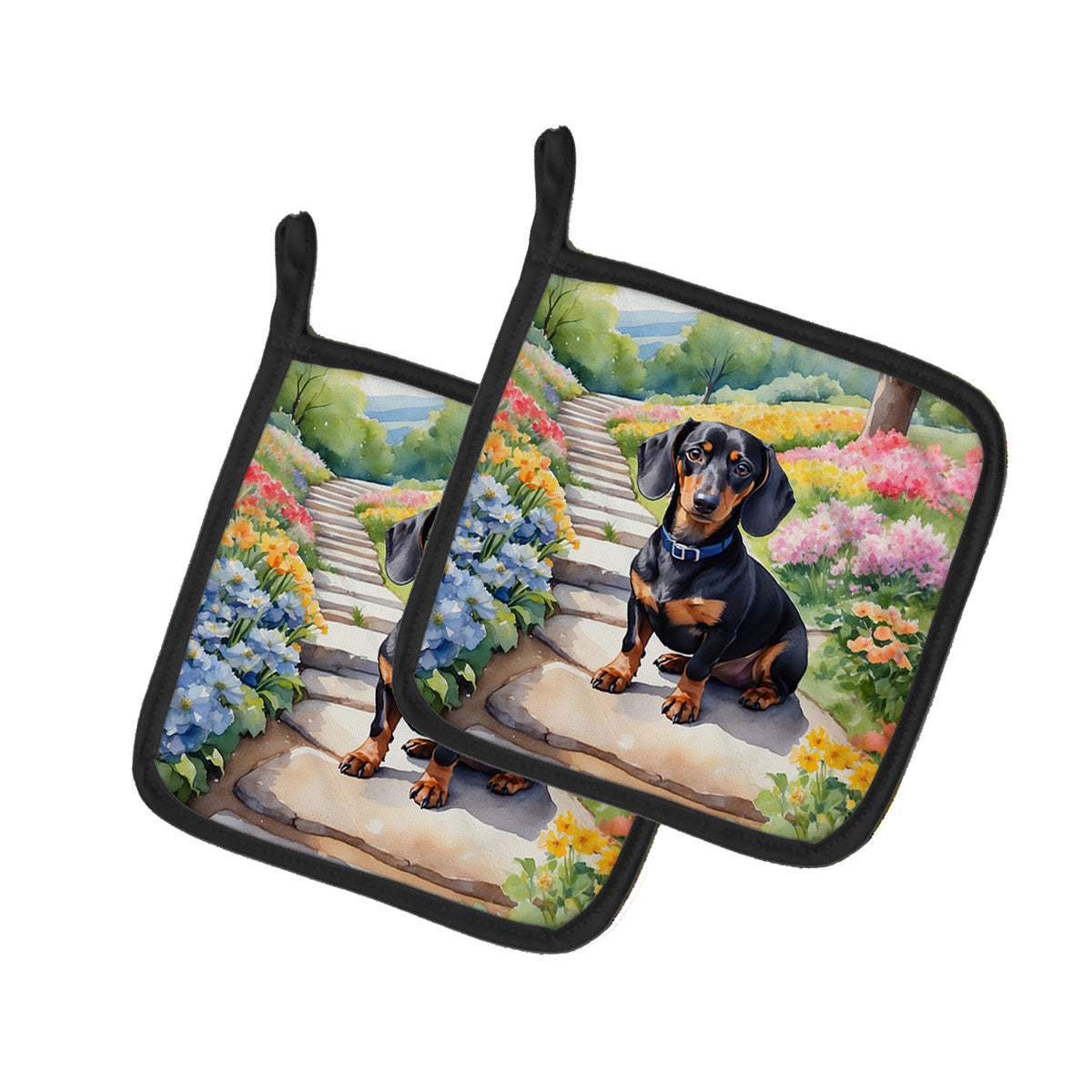 Buy this Dachshund Spring Path Pair of Pot Holders