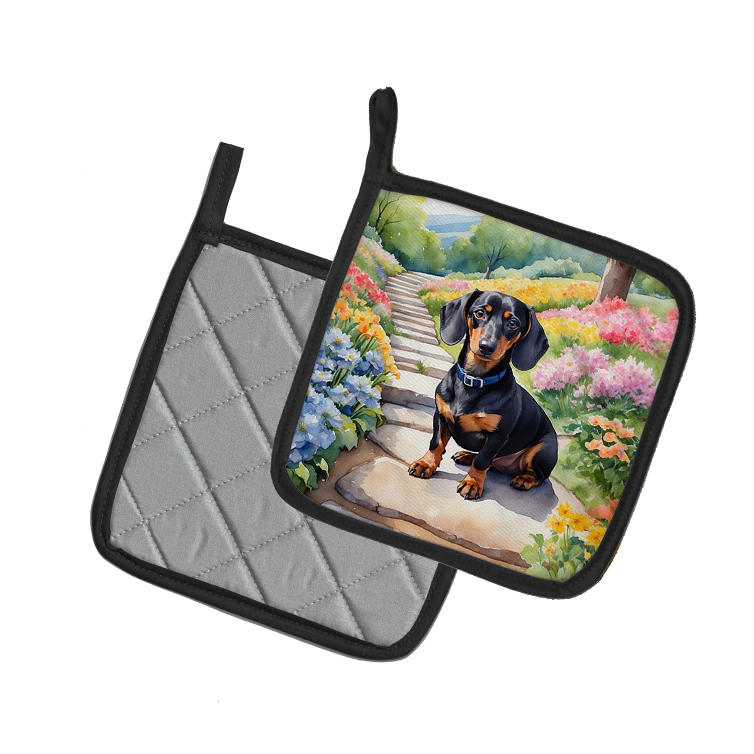 Buy this Dachshund Spring Path Pair of Pot Holders