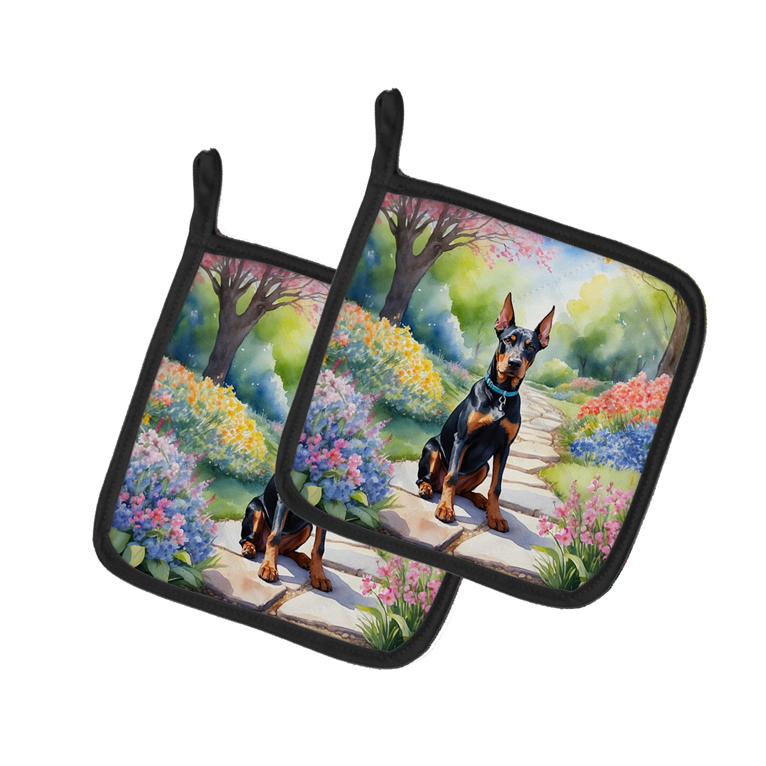 Buy this Doberman Pinscher Spring Path Pair of Pot Holders