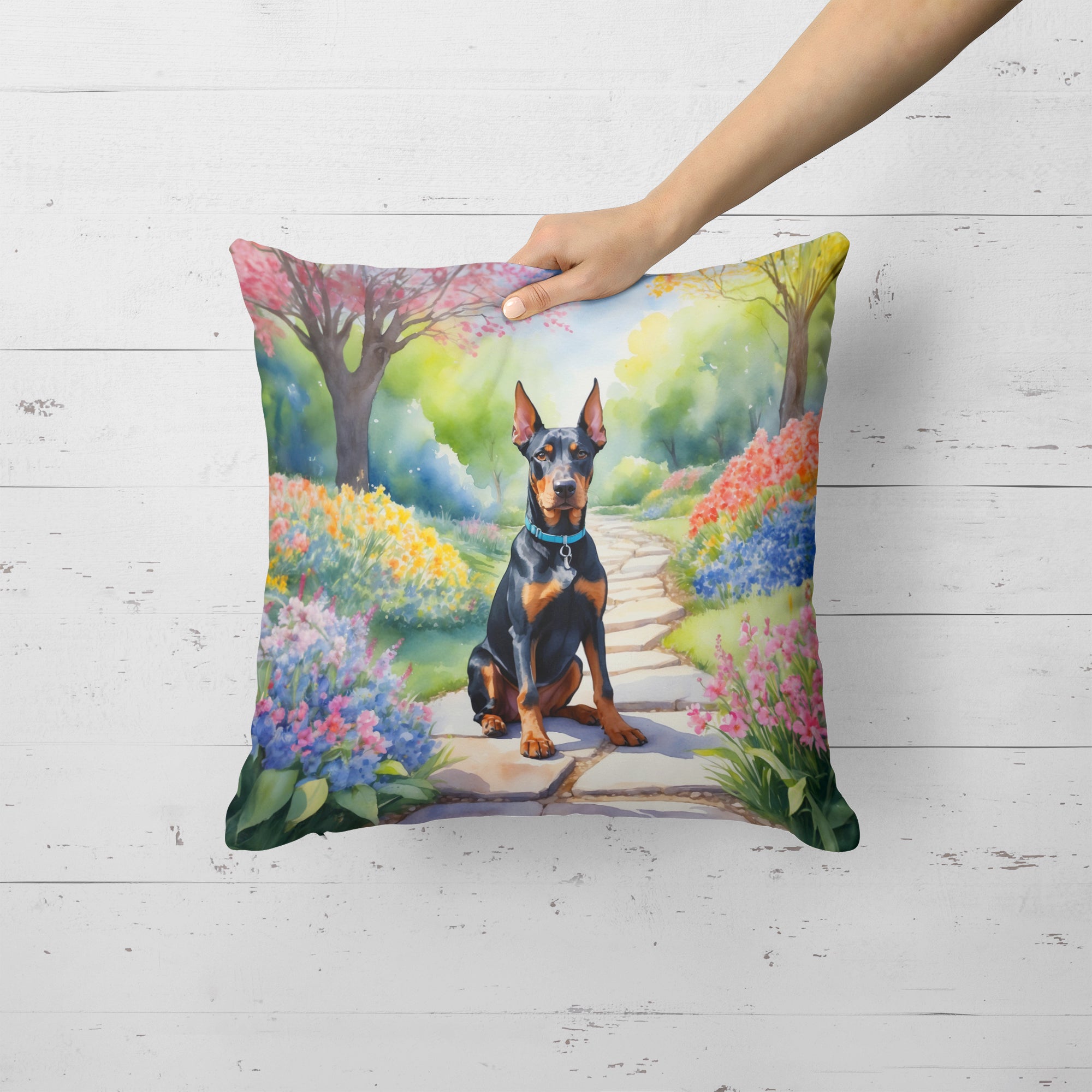 Buy this Doberman Pinscher Spring Path Throw Pillow