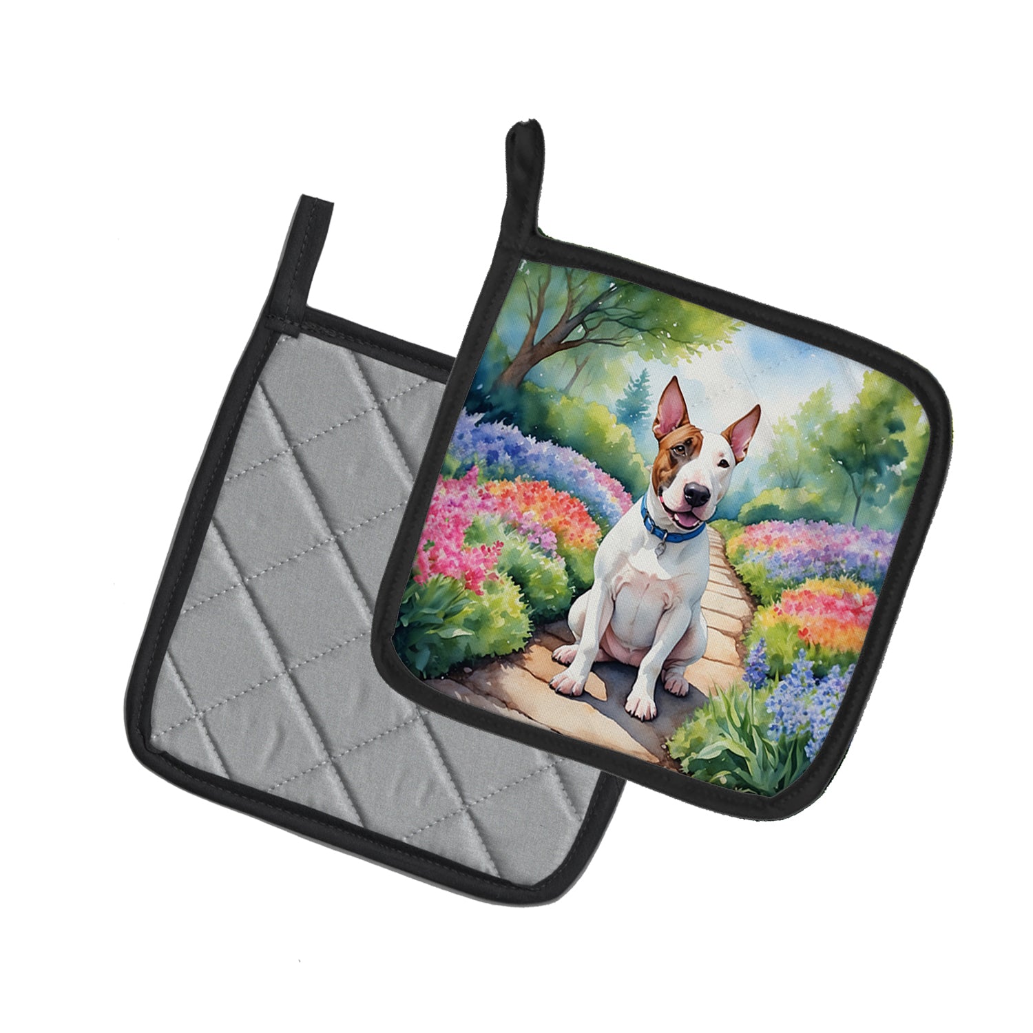 Buy this English Bull Terrier Spring Path Pair of Pot Holders