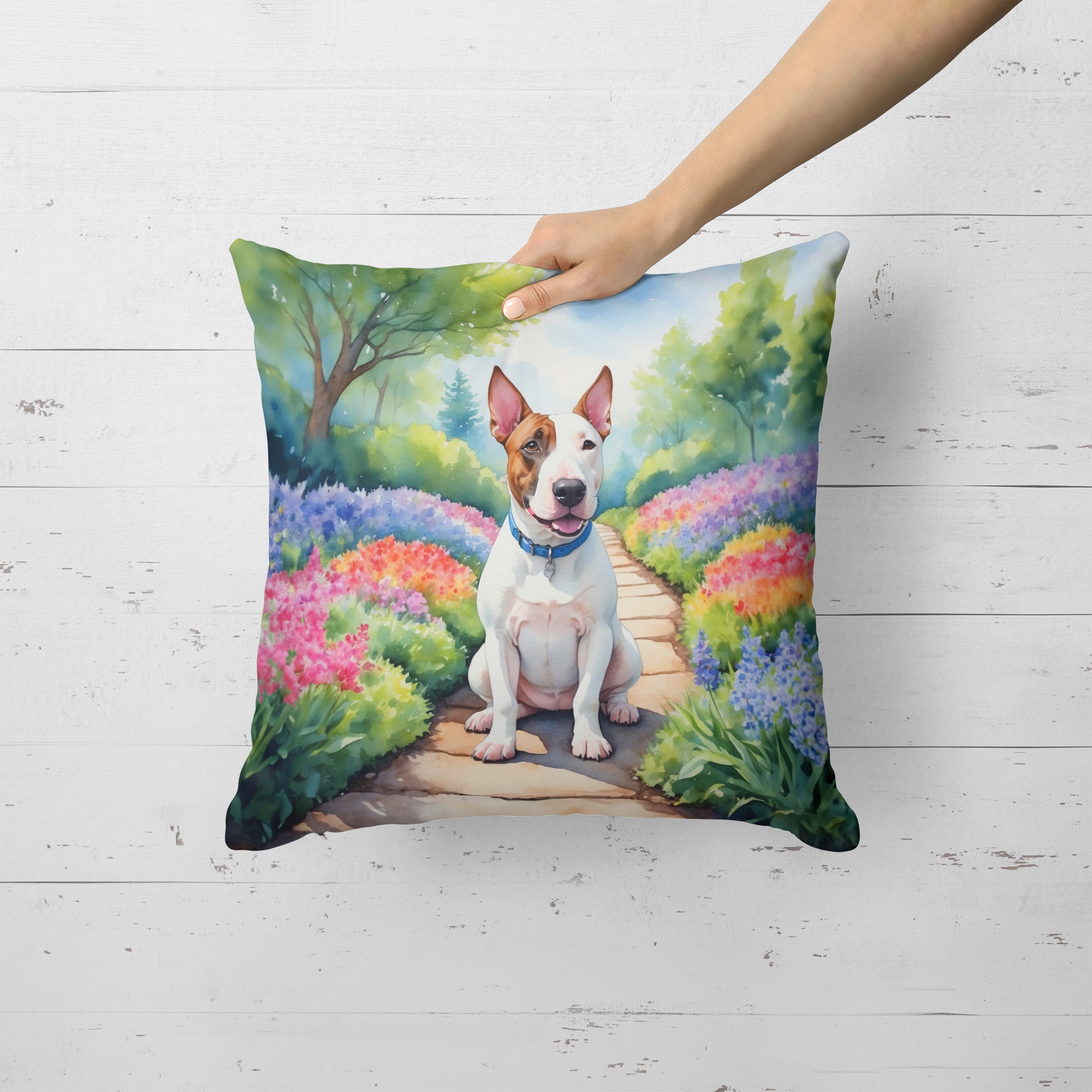 English Bull Terrier Spring Path Throw Pillow